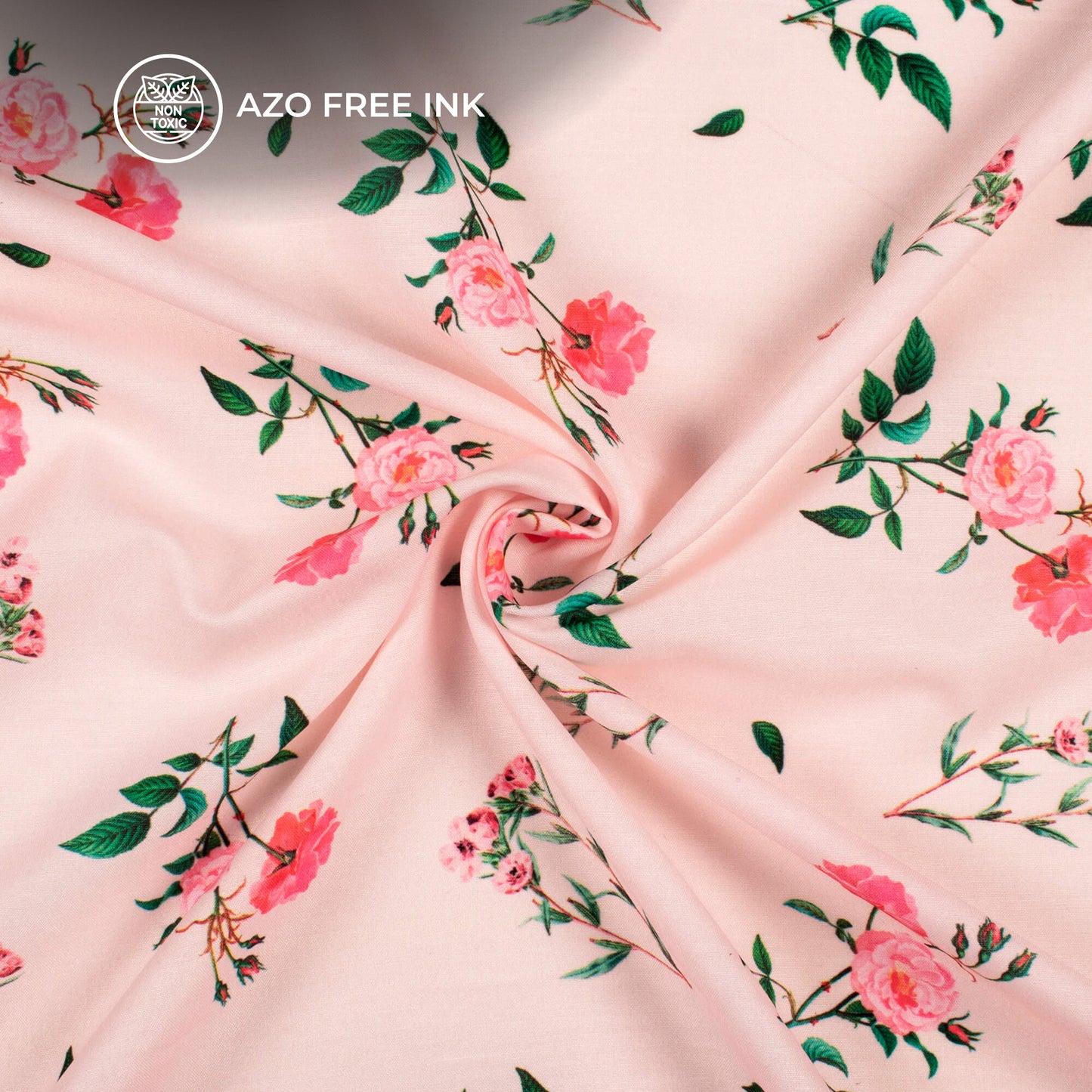 Pastel Peach And Pink Floral Pattern Digital Print Muslin Fabric