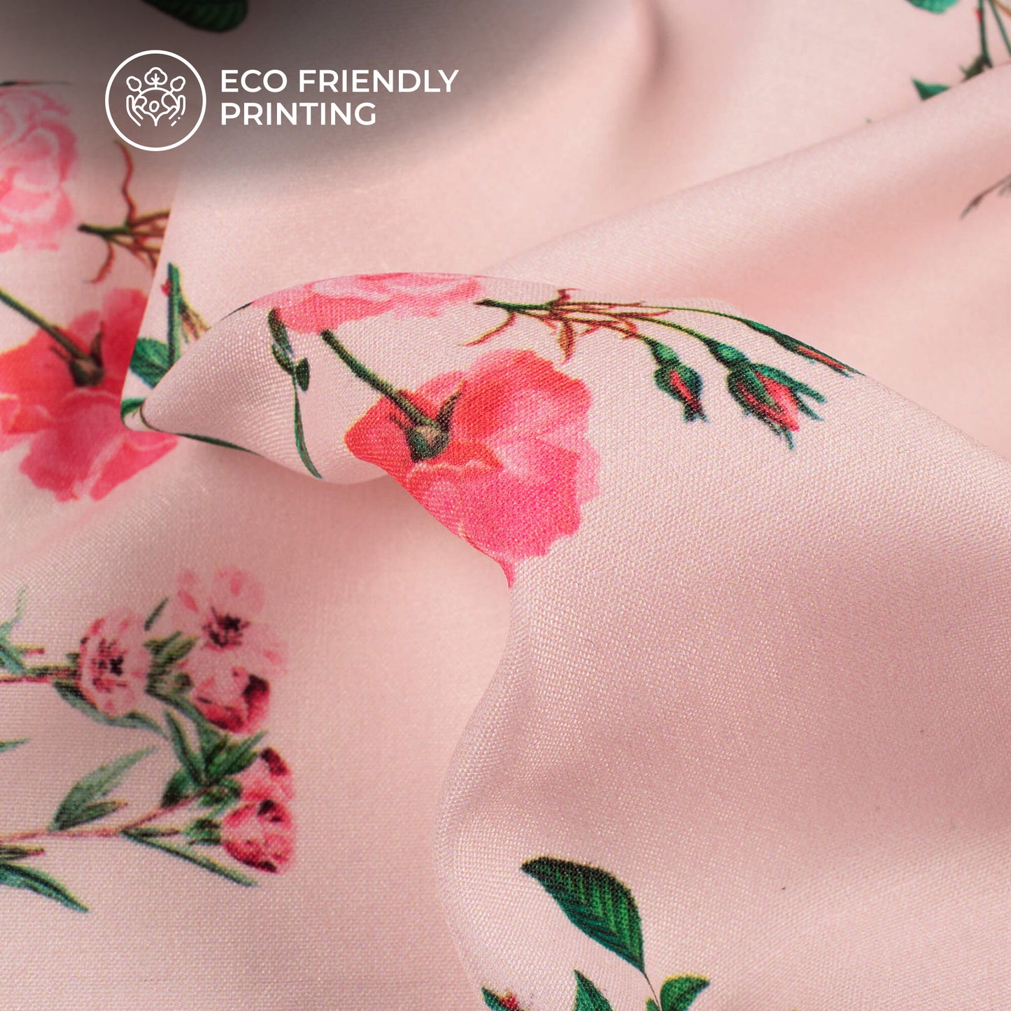 Pastel Peach And Pink Floral Pattern Digital Print Muslin Fabric