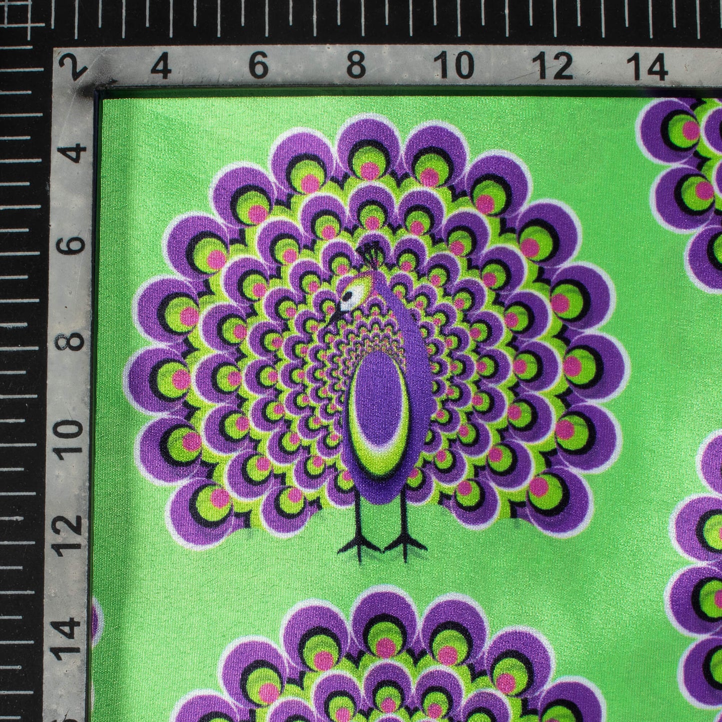 Lime Green And Lavender Purple Amimal Pattern Illusion Digital Print Crepe Silk Fabric