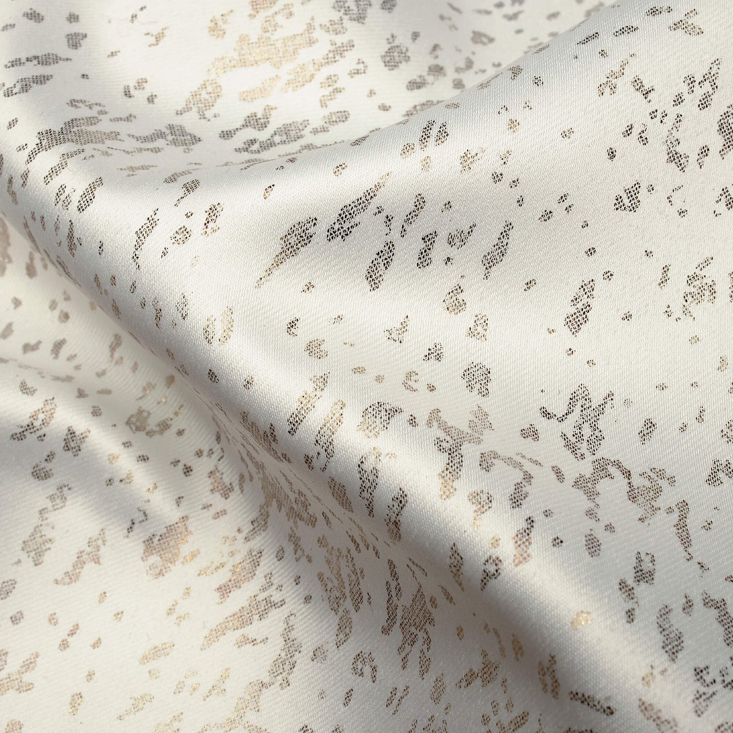White Abstract Pattern Golden Foil Premium Curtain Fabric (Width 54 Inches)