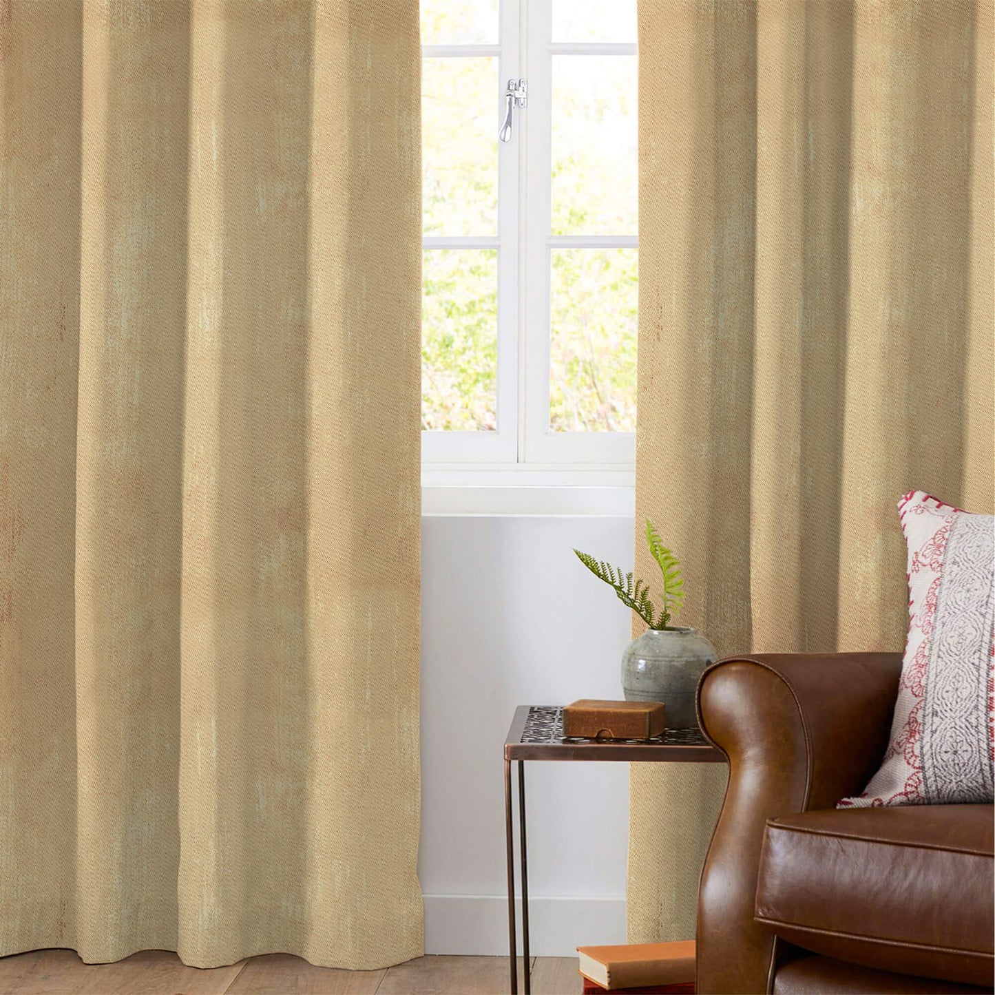 Granola Texture Pattern Golden Foil Premium Curtain Fabric (Width 54 Inches)