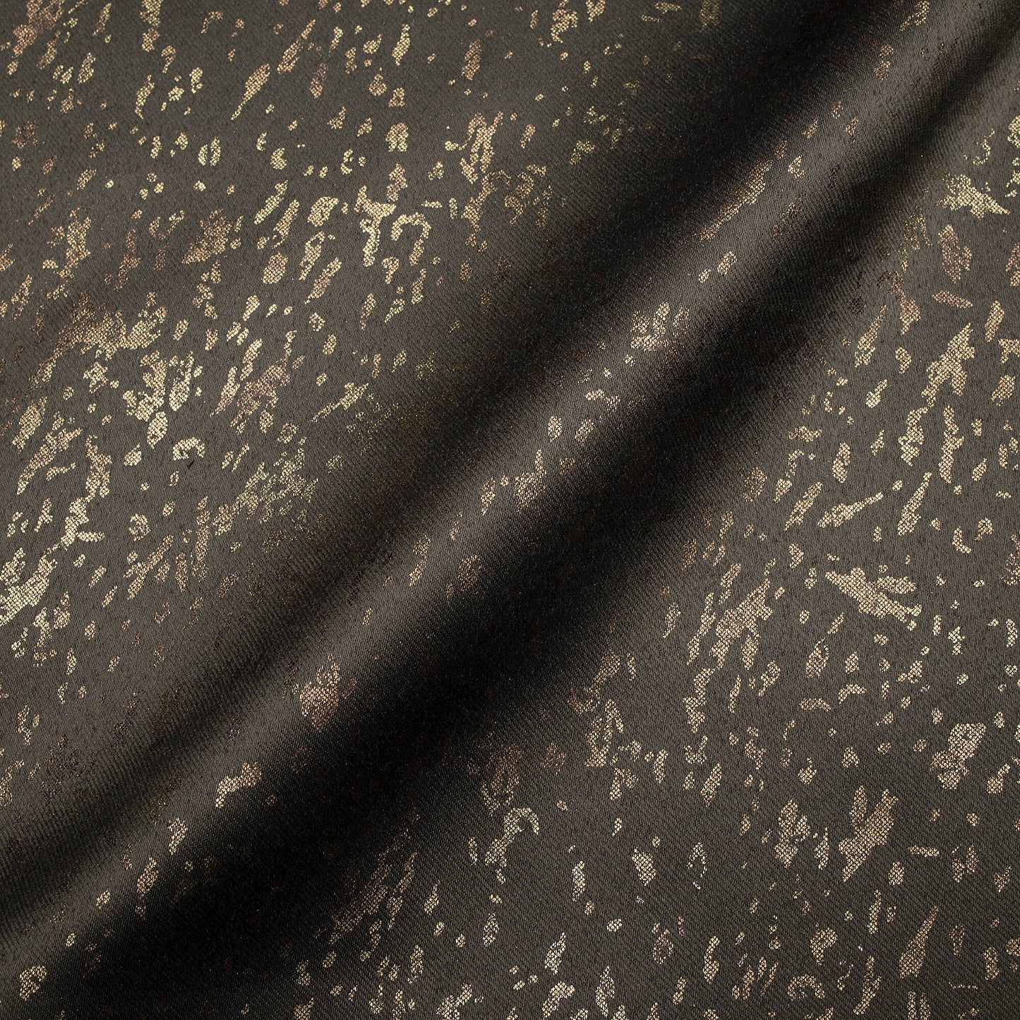 Metallic Brown Abstract Pattern Golden Foil Premium Curtain Fabric (Width 54 Inches)