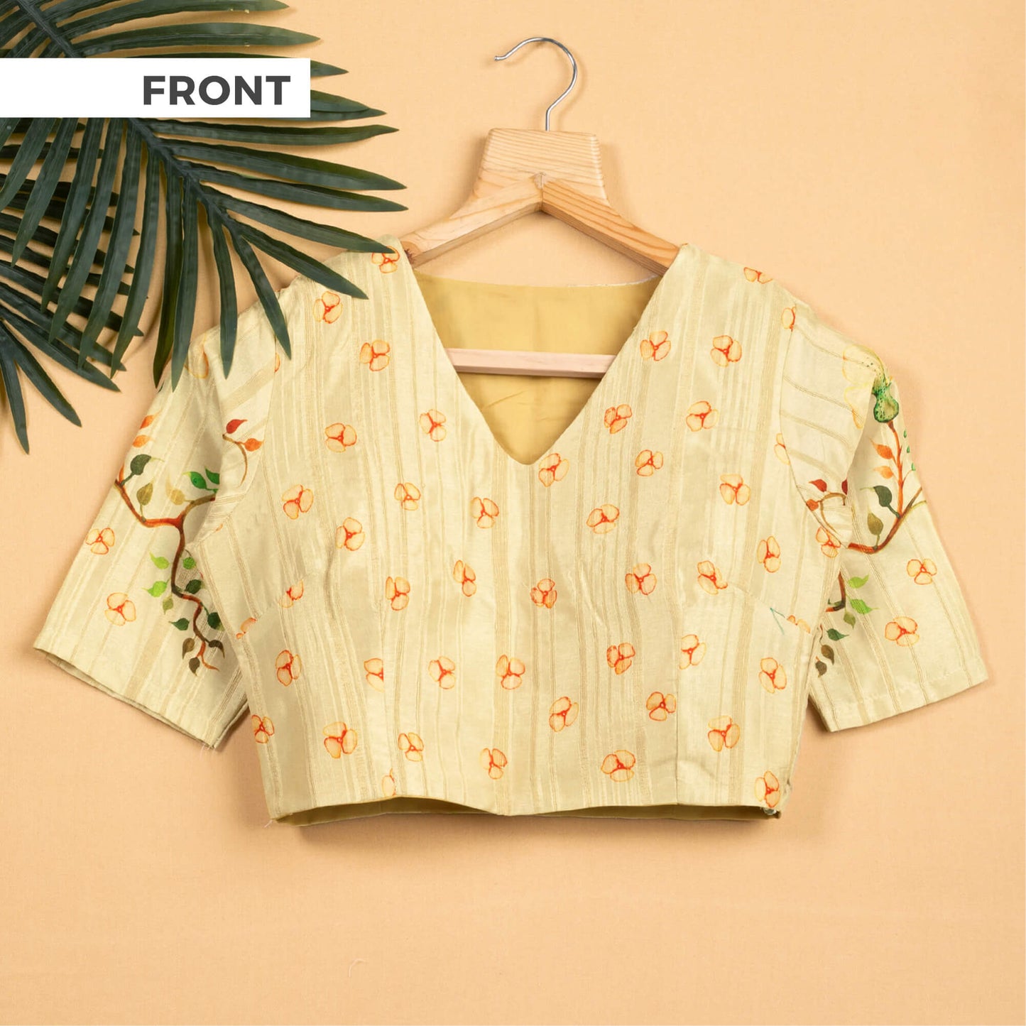 Leaf Floral Printed V Neck Blouse