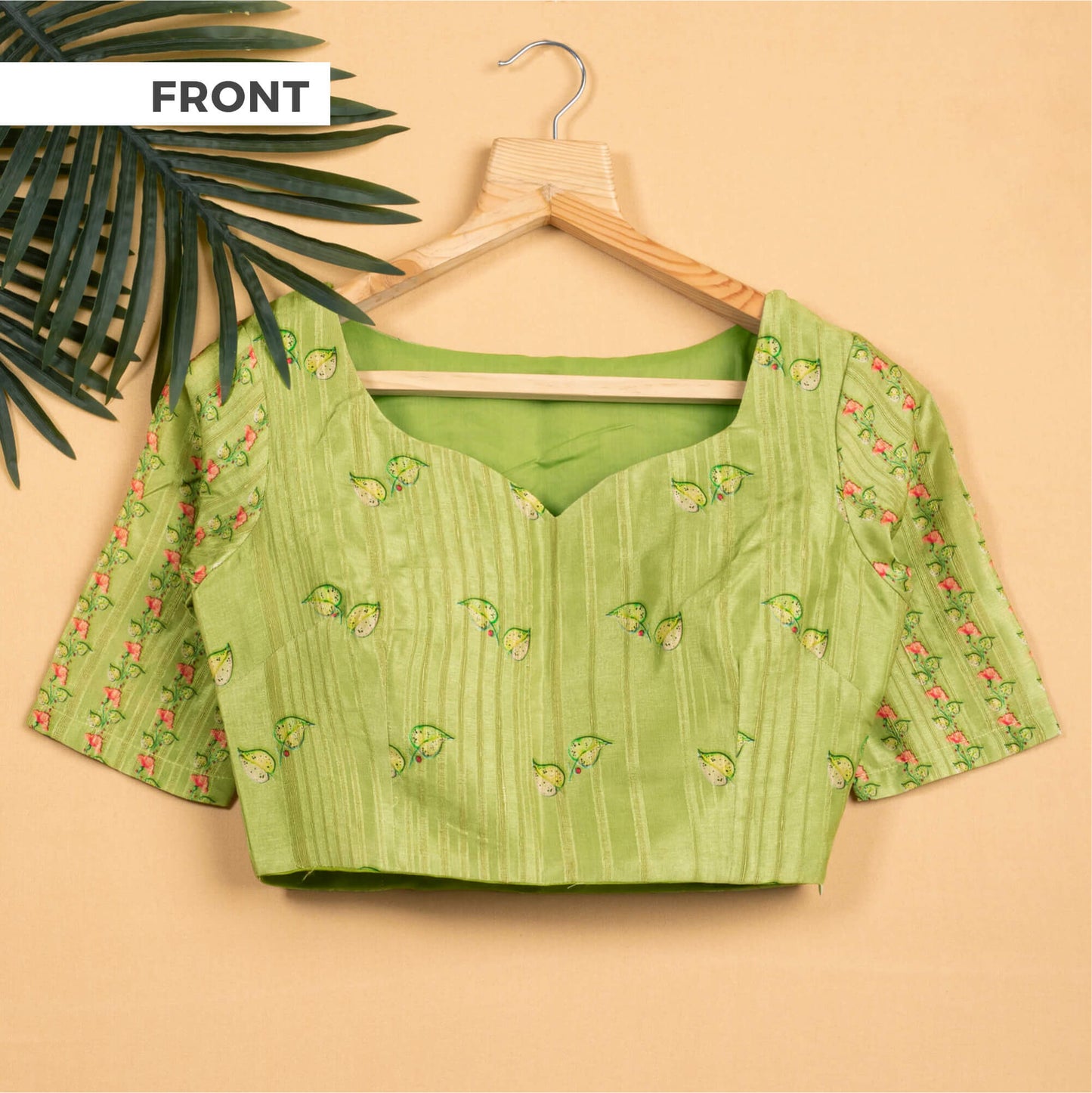 Leaf Printed Sweetheart Neck Blouse