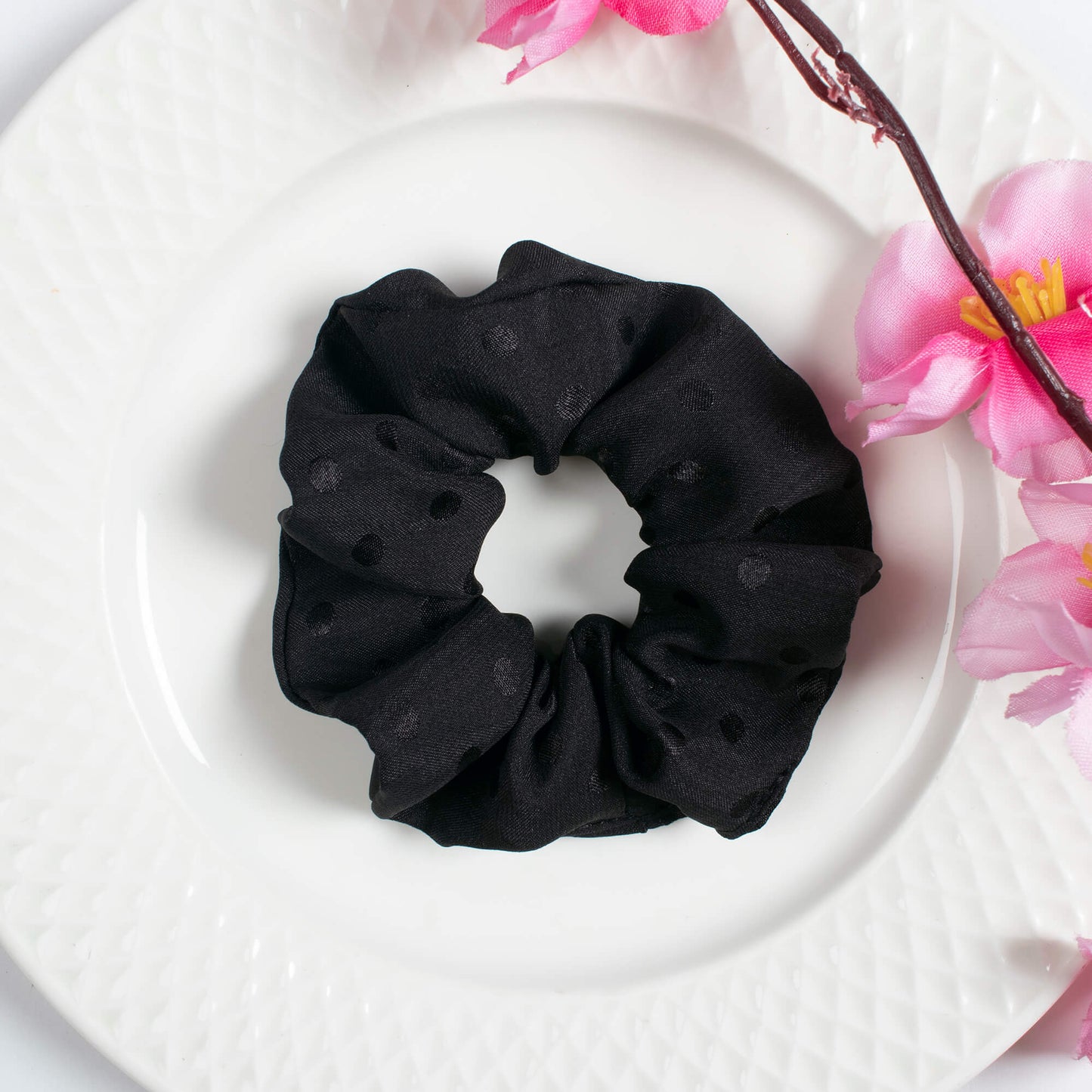 Black Plain Booti Satin Handmade Scrunchie