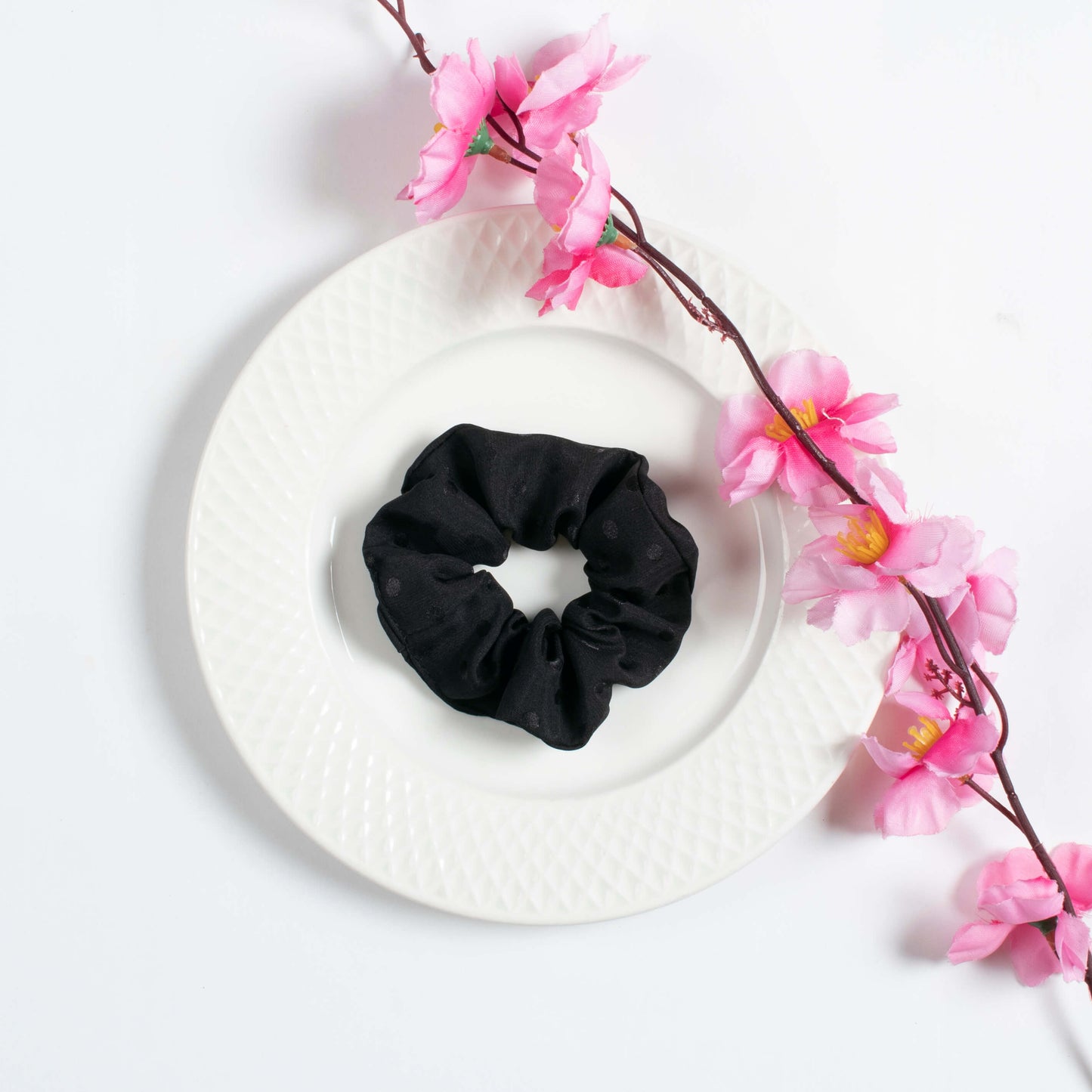 Black Plain Booti Satin Handmade Scrunchie