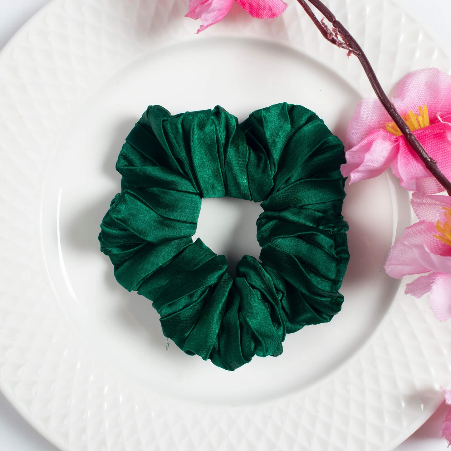 Sacramento Plain Pleated Satin Handmade Scrunchie