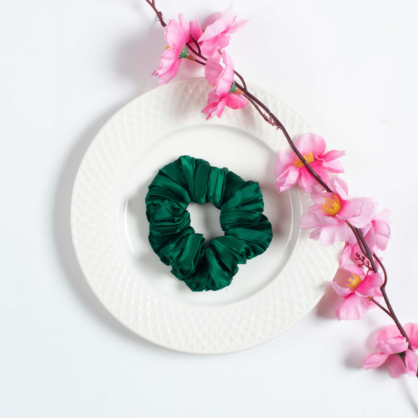 Sacramento Plain Pleated Satin Handmade Scrunchie