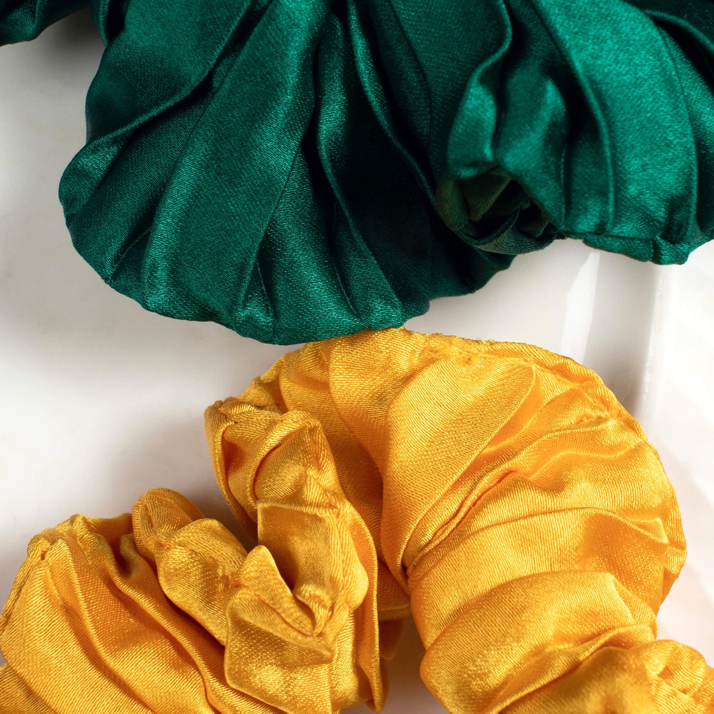 Pack Of 5 Plain Pleated Satin Handmade Scrunchies