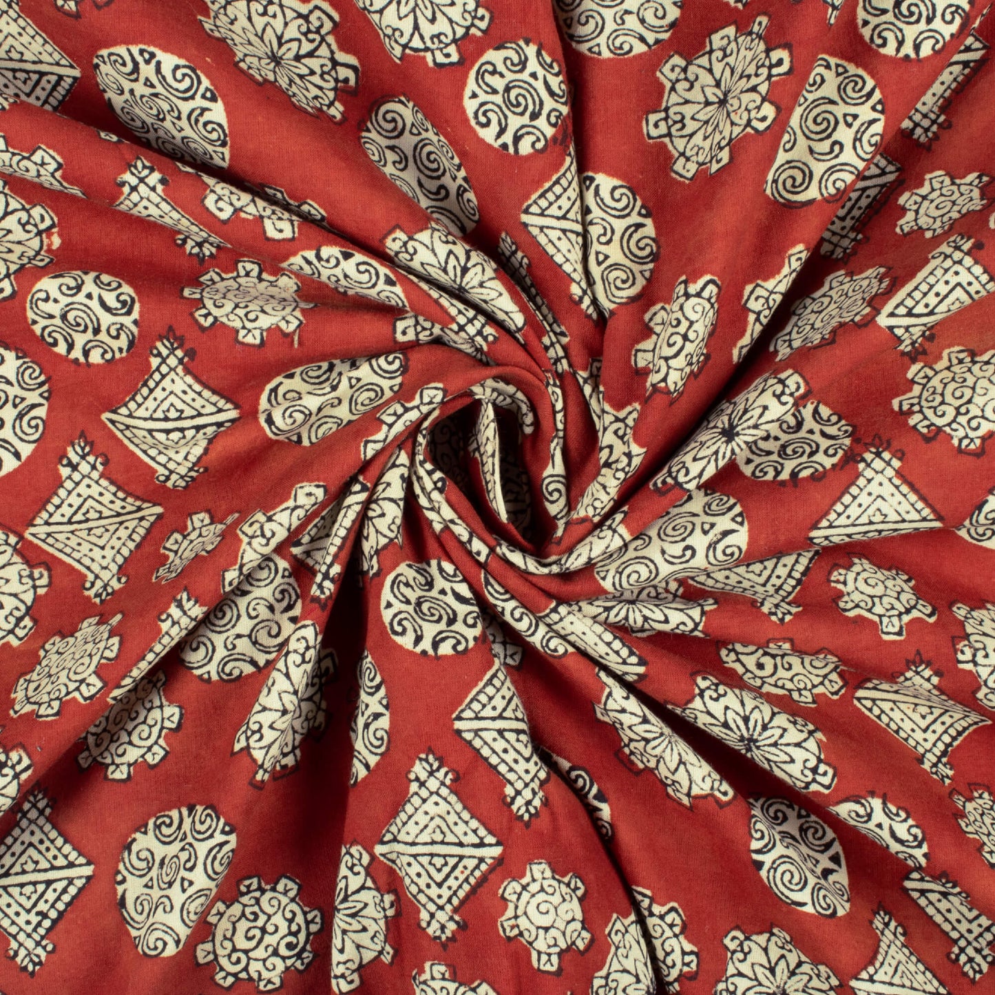 Brick Red And Beige Traditional Pattern Bagru Dabu Handblock Cotton Fabric