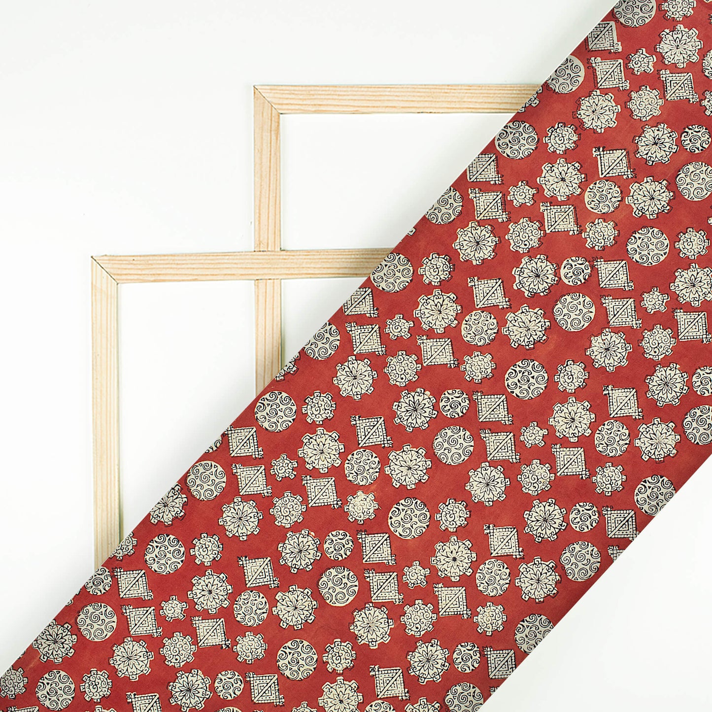 Brick Red And Beige Traditional Pattern Bagru Dabu Handblock Cotton Fabric