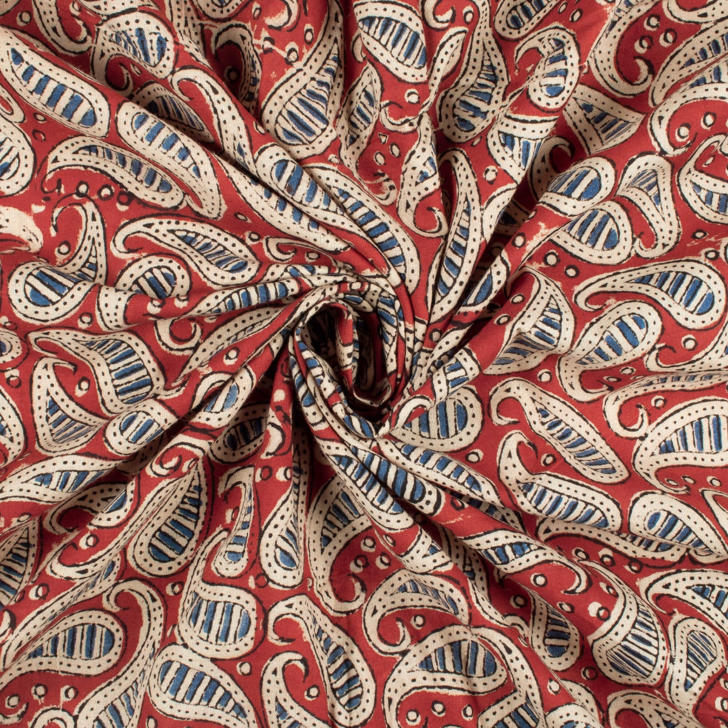 Brick Red And Blue Paisley Pattern Bagru Dabu Handblock Cotton Fabric