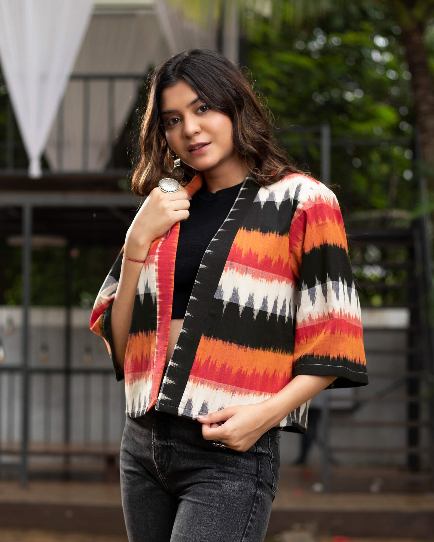 Chevron Ikkat Kimono Jacket