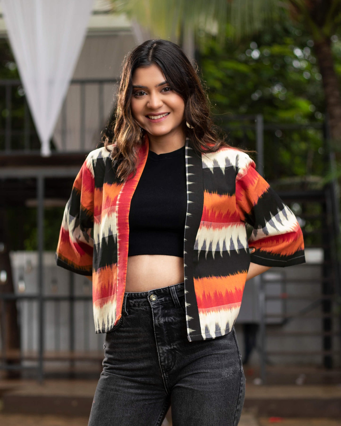 Chevron Ikkat Kimono Jacket