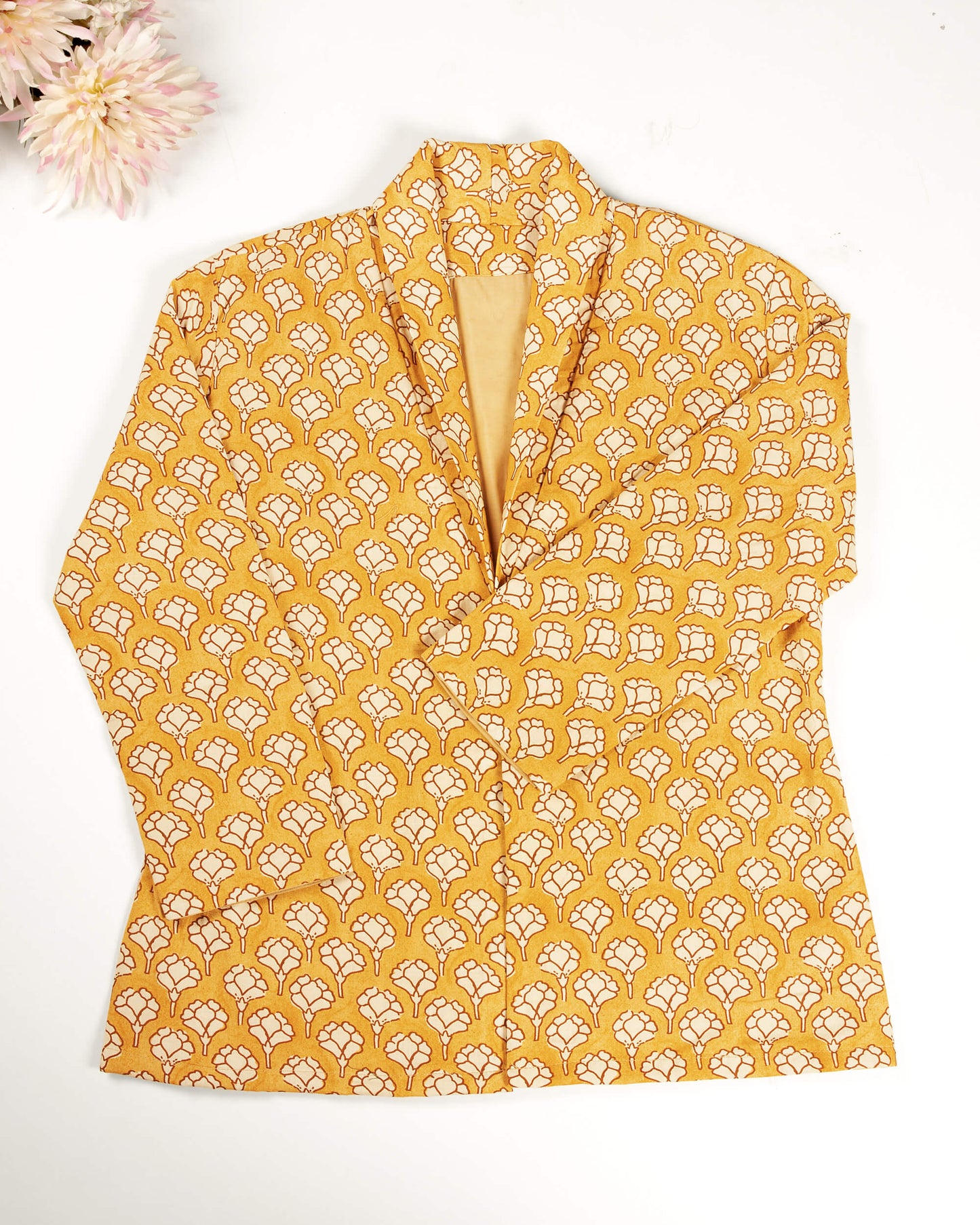 Yellow Ethnic Printed Kimono Jacket