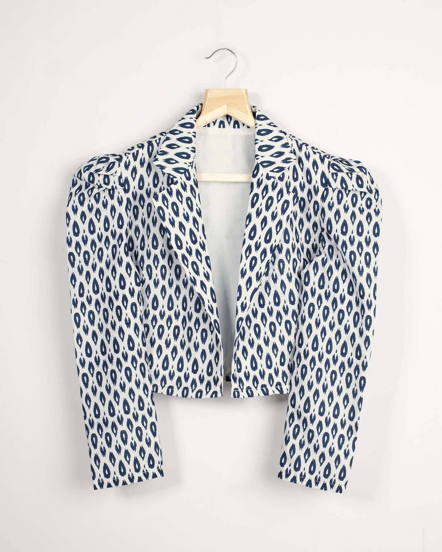 Blue Ikat Printed Puff Sleeve Jacket