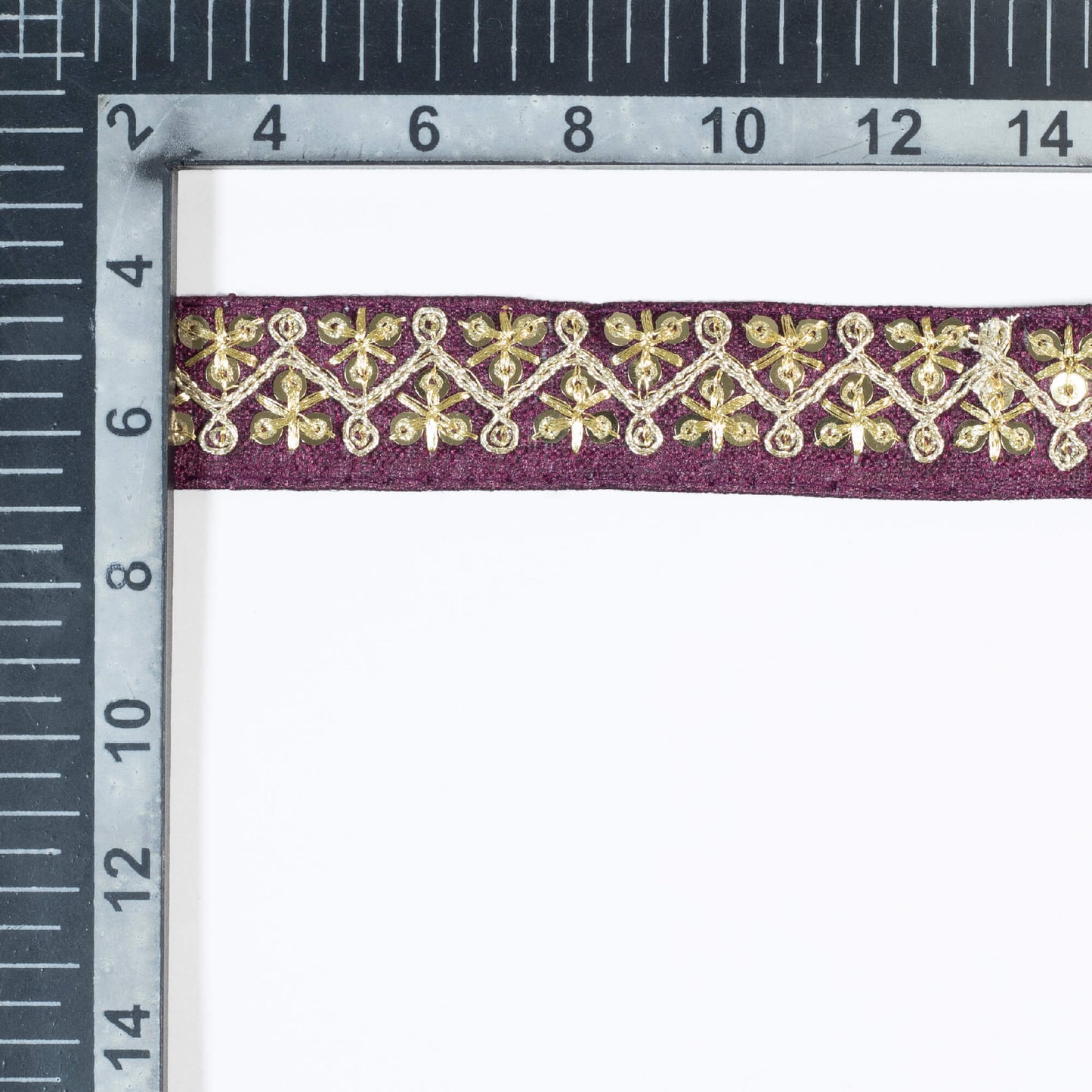 Raisin Purple Chevron Pattern Zari Sequins Embroidery Tusser Silk Lace (9 Mtr)