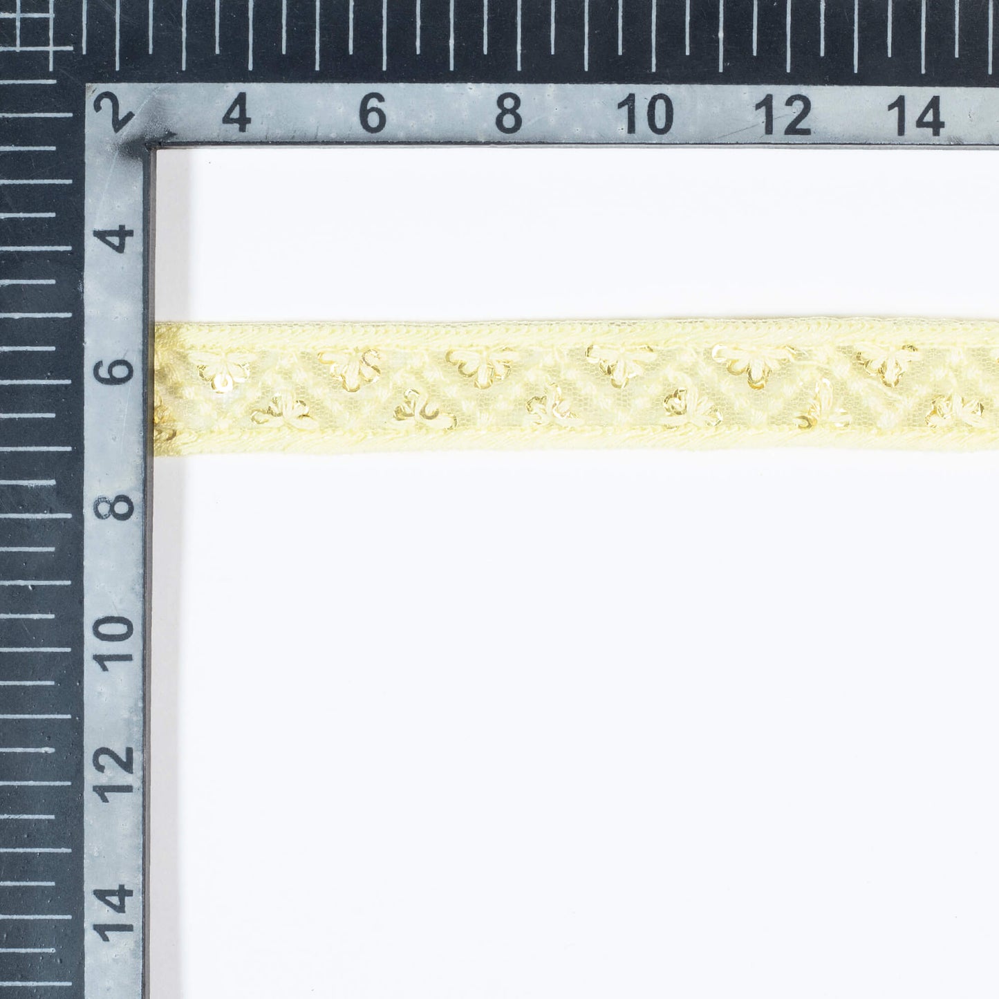 Pastel Yellow Chevron Pattern Sequins Embroidery Net Lace (9 Mtr)