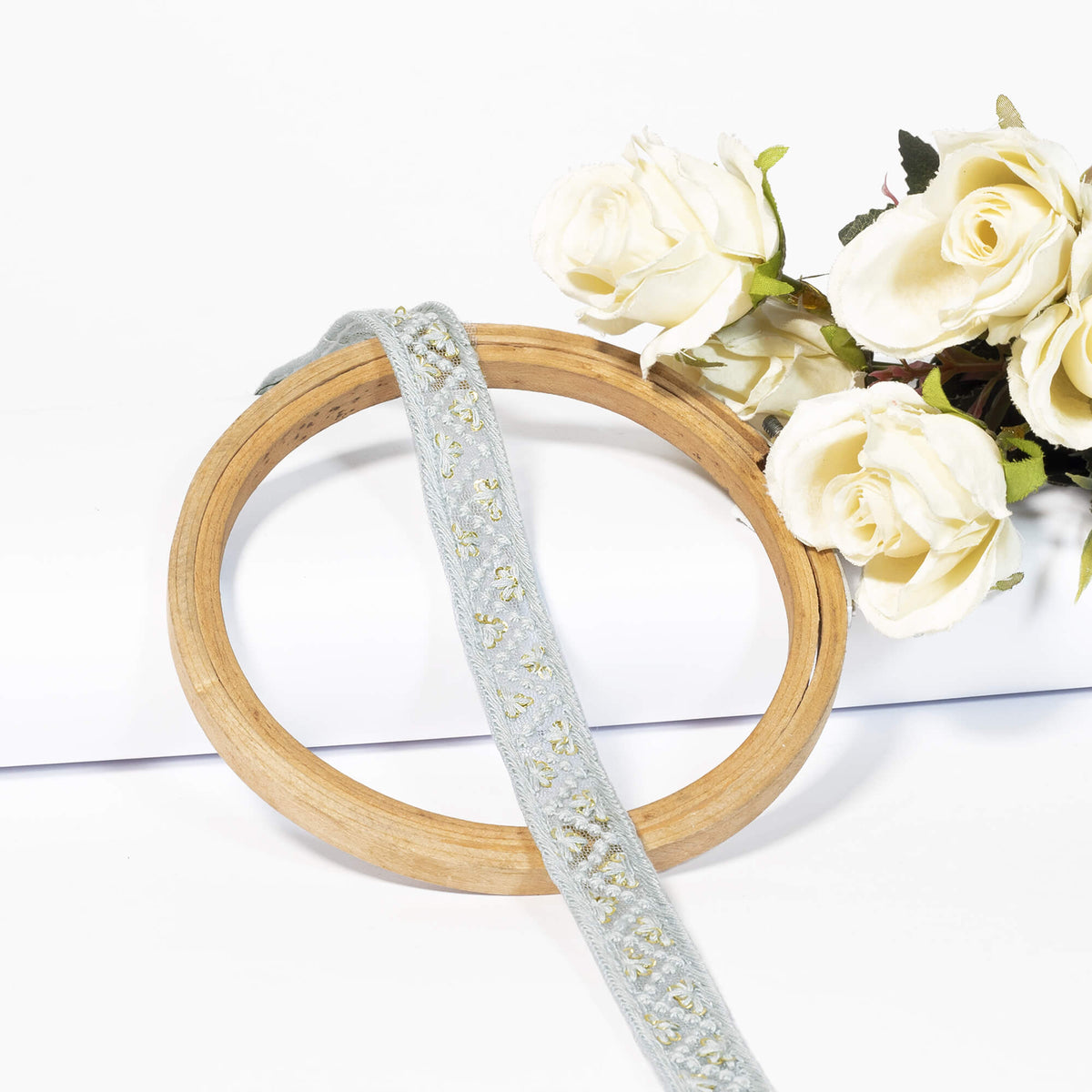 Pegion Grey Chevron Pattern Sequins Embroidery Net Lace (9 Mtr)