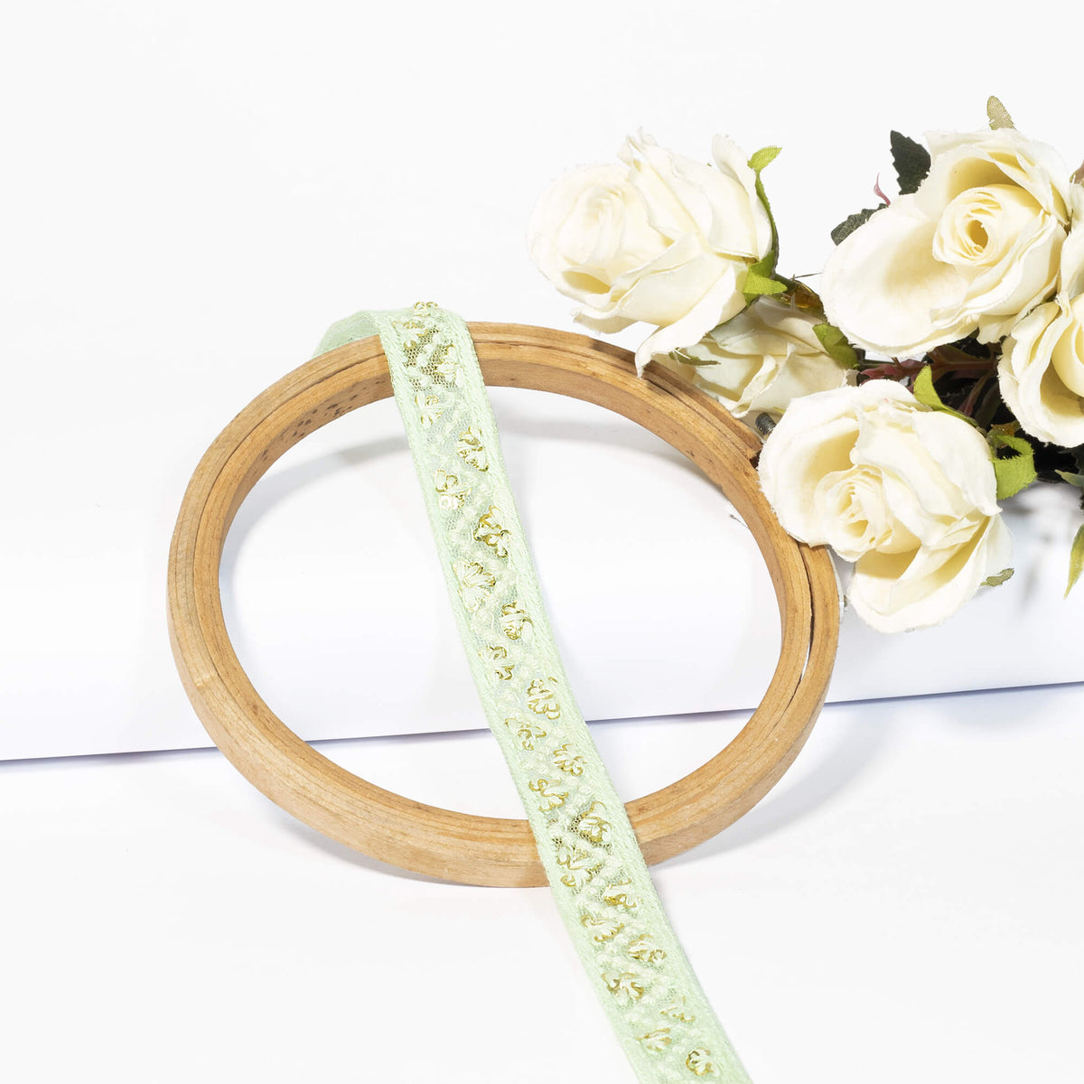 Moss Green Chevron Pattern Sequins Embroidery Net Lace (9 Mtr)