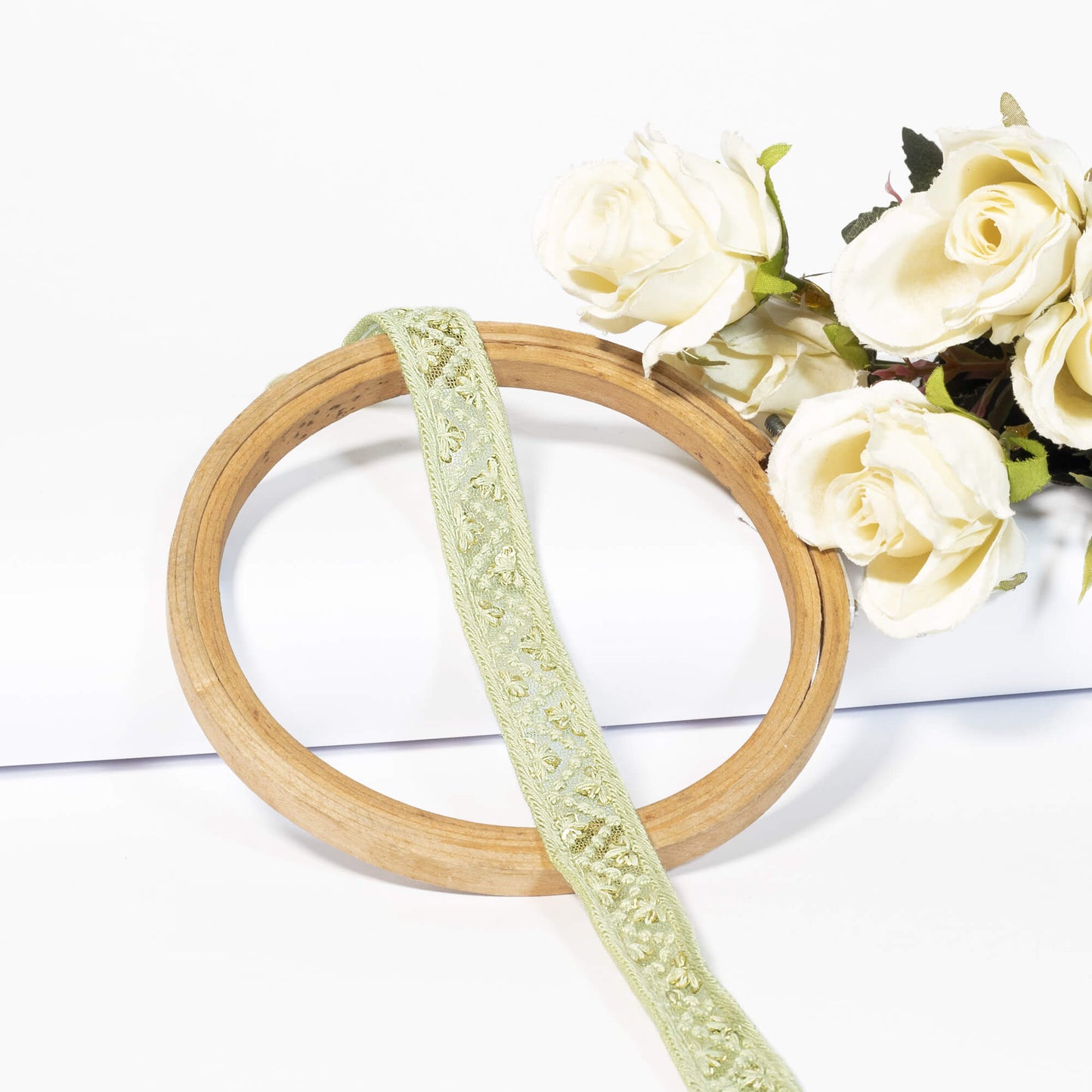 Mint Green Chevron Pattern Sequins Embroidery Net Lace (9 Mtr)