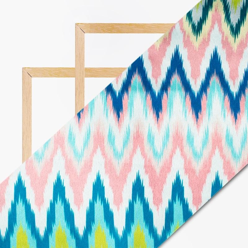 Multicolor Chevron Pattern Digital Print Japan Satin Fabric TCP