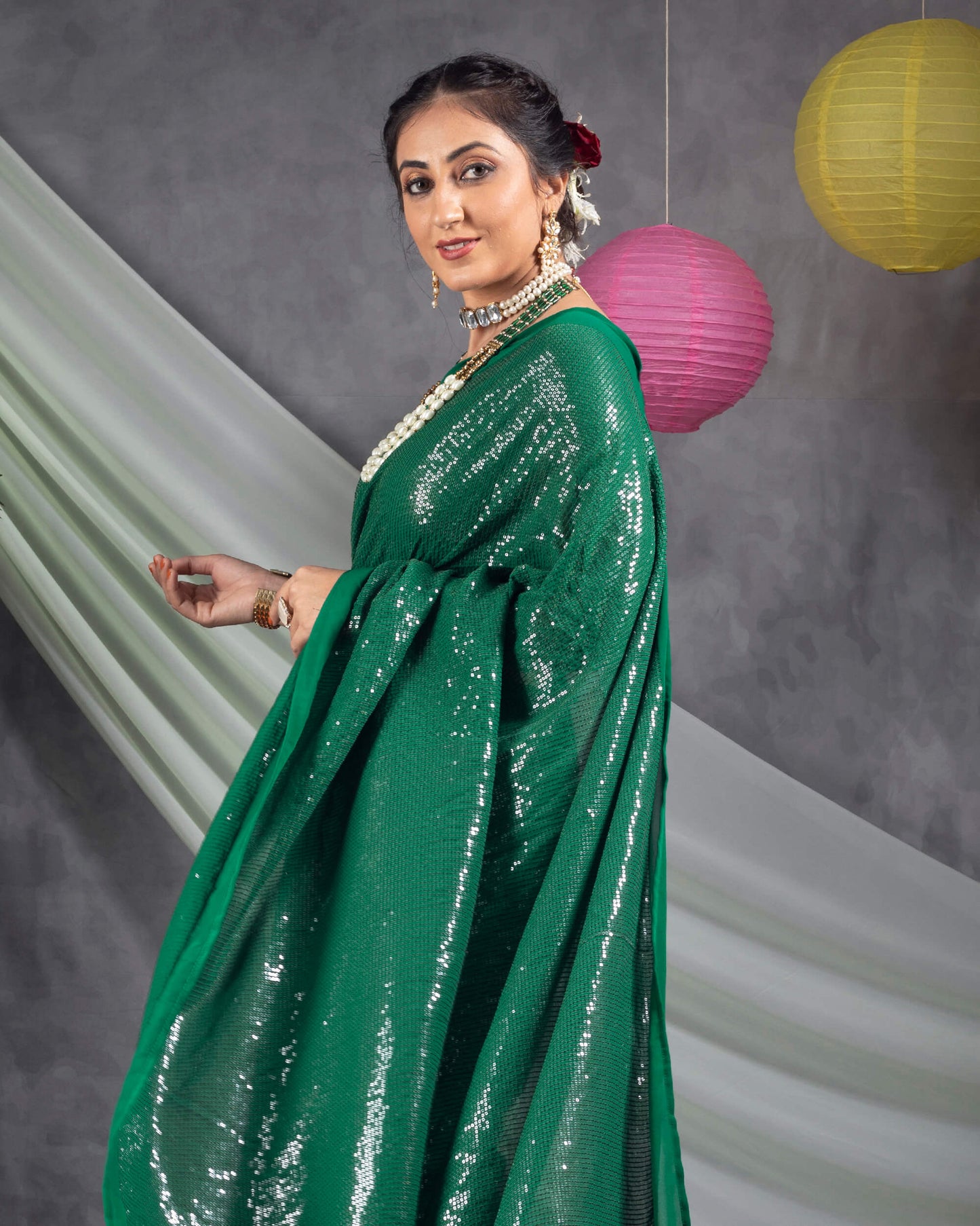 Sacramento Green All Over Premium Water Sequins Georgette Saree