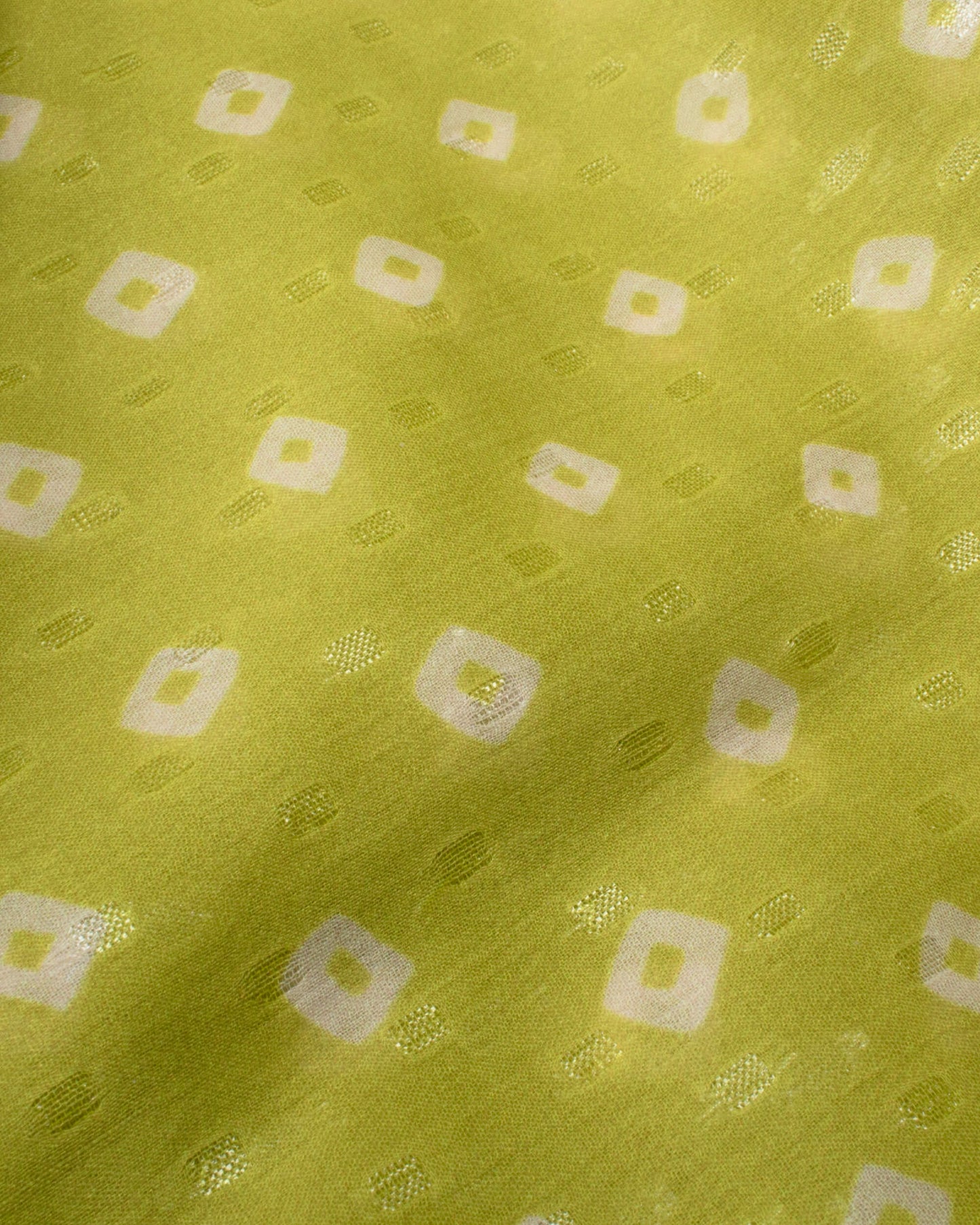 Lime Green And White Bandhanii Pattern Digital Print Water Lurex Chiffon Saree With Tassels