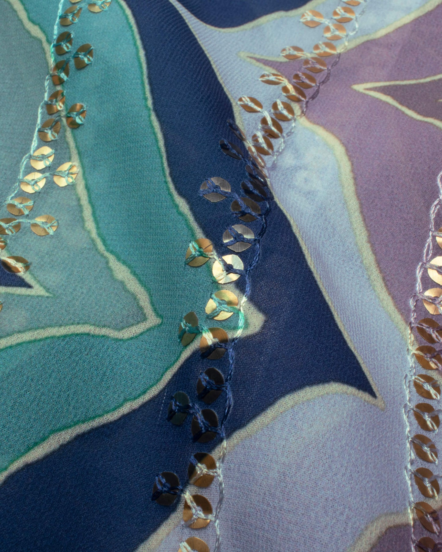 Blue And Careys Pink Chevron Pattern Stripes Sequins Embroidery Digital Print Georgette Saree With Tassels