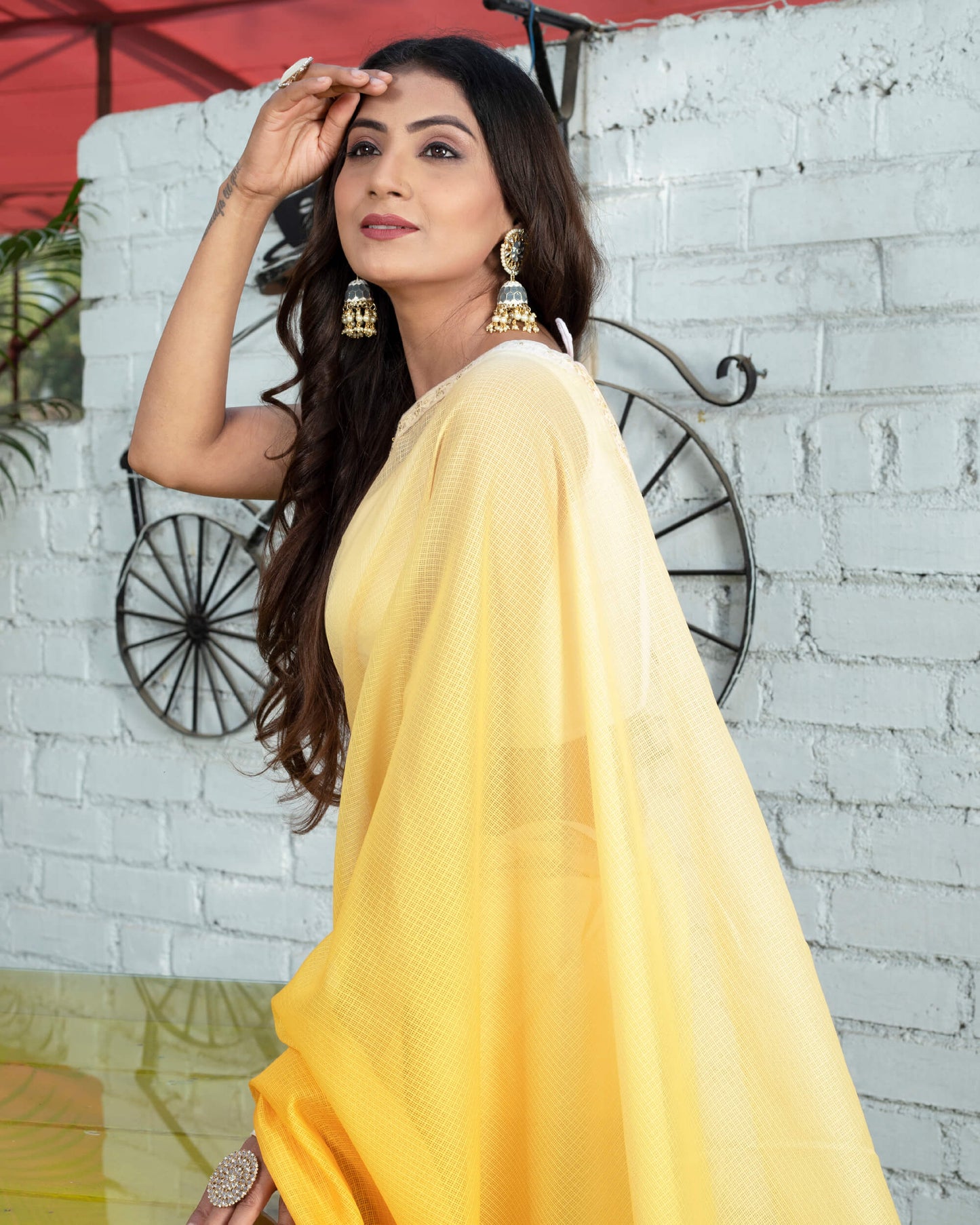 Yellow Ombre Pattern Digital Print Kota Doria Saree With Sequins Lace Border