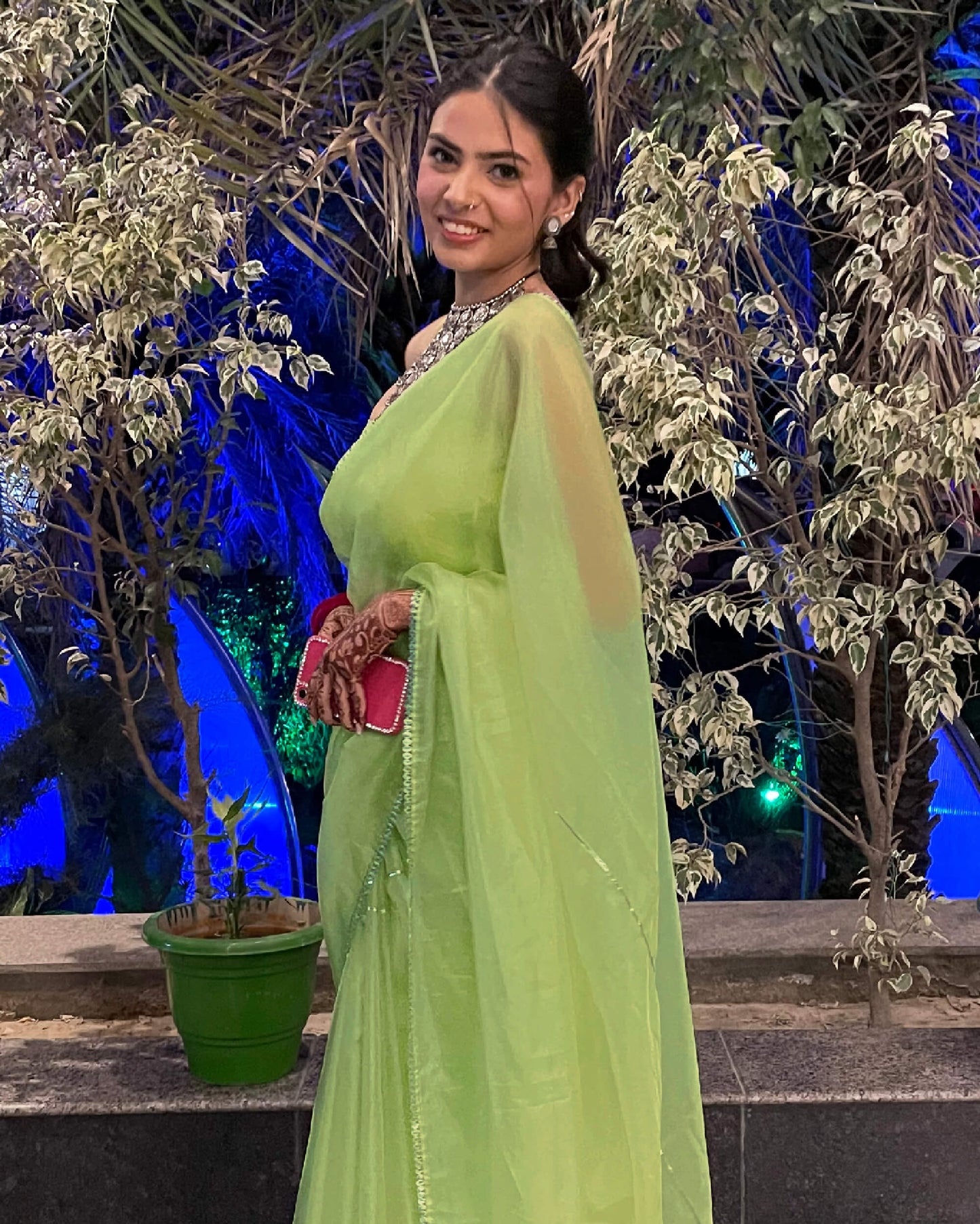 Pastel Green Golden Zari Gotta Patti Work Liquid Organza Saree With Tubular Beads Sequins Lace Border