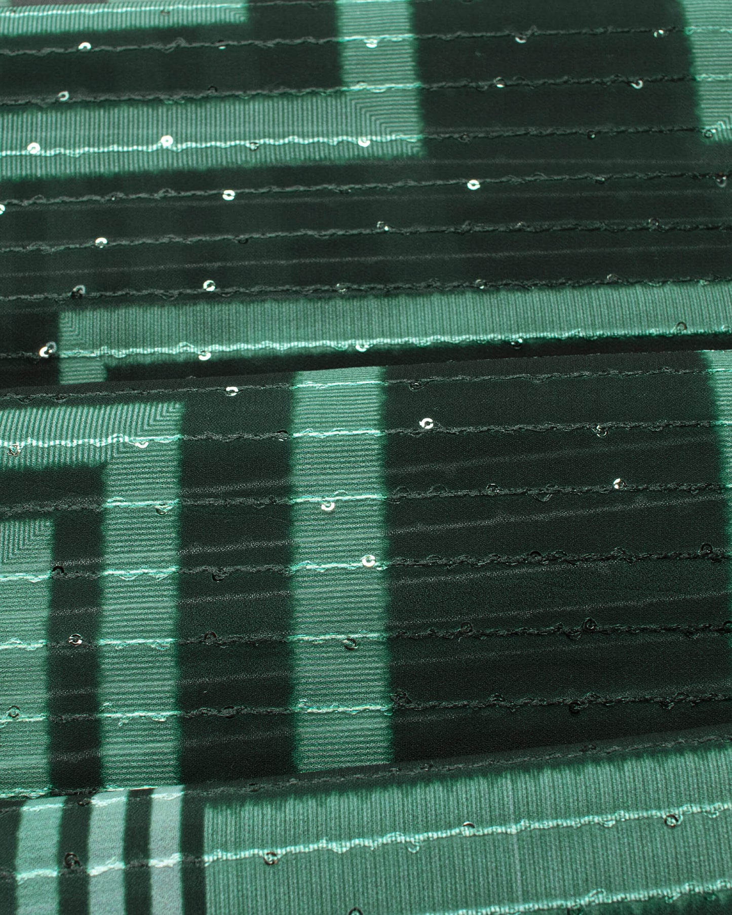 Dark Green Geometric Pattern Premium Sequins Georgette Saree