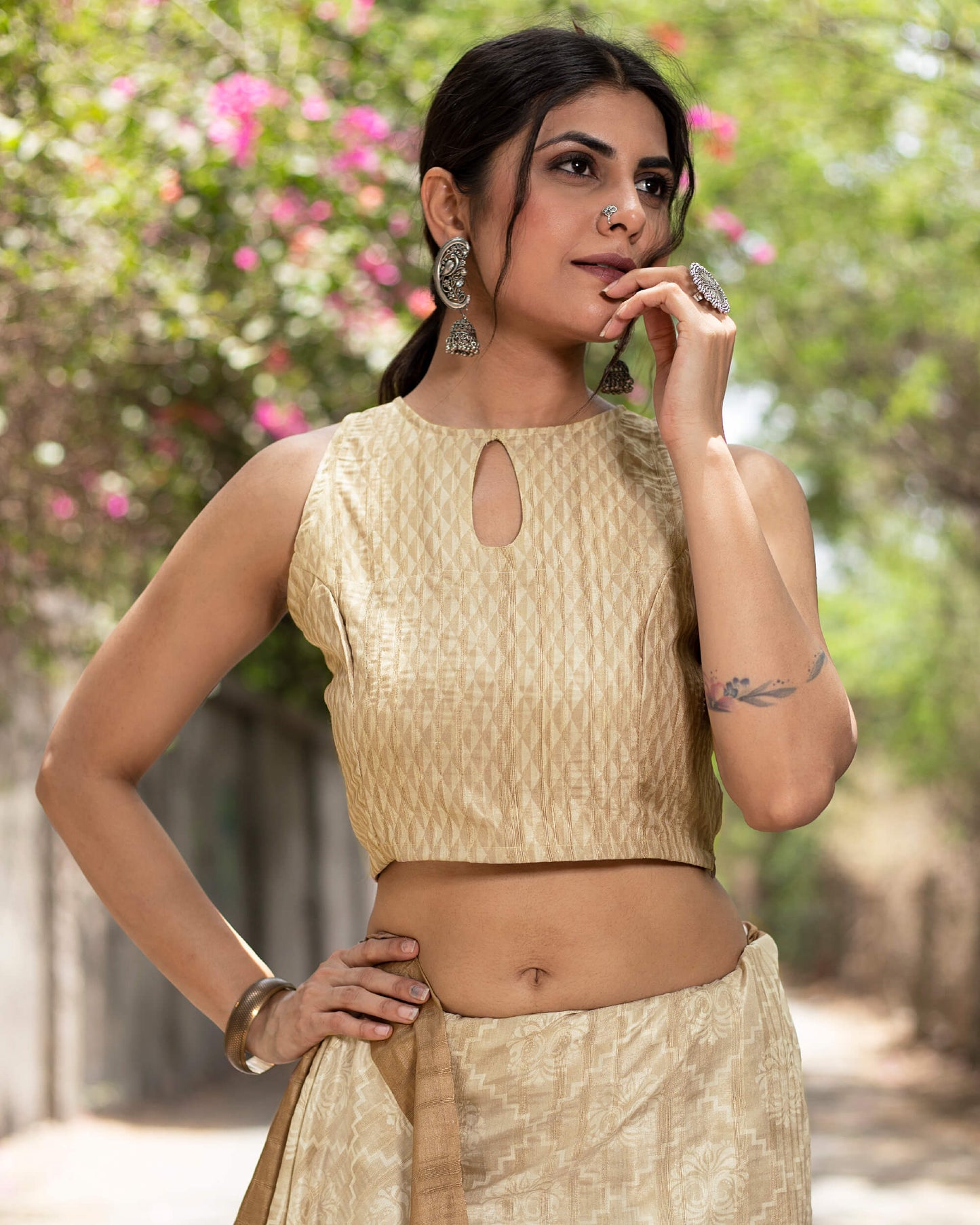 Oat Beige And Walnut Brown Traditional Pattern Digital Print Art Tusser Silk Saree With Tassels