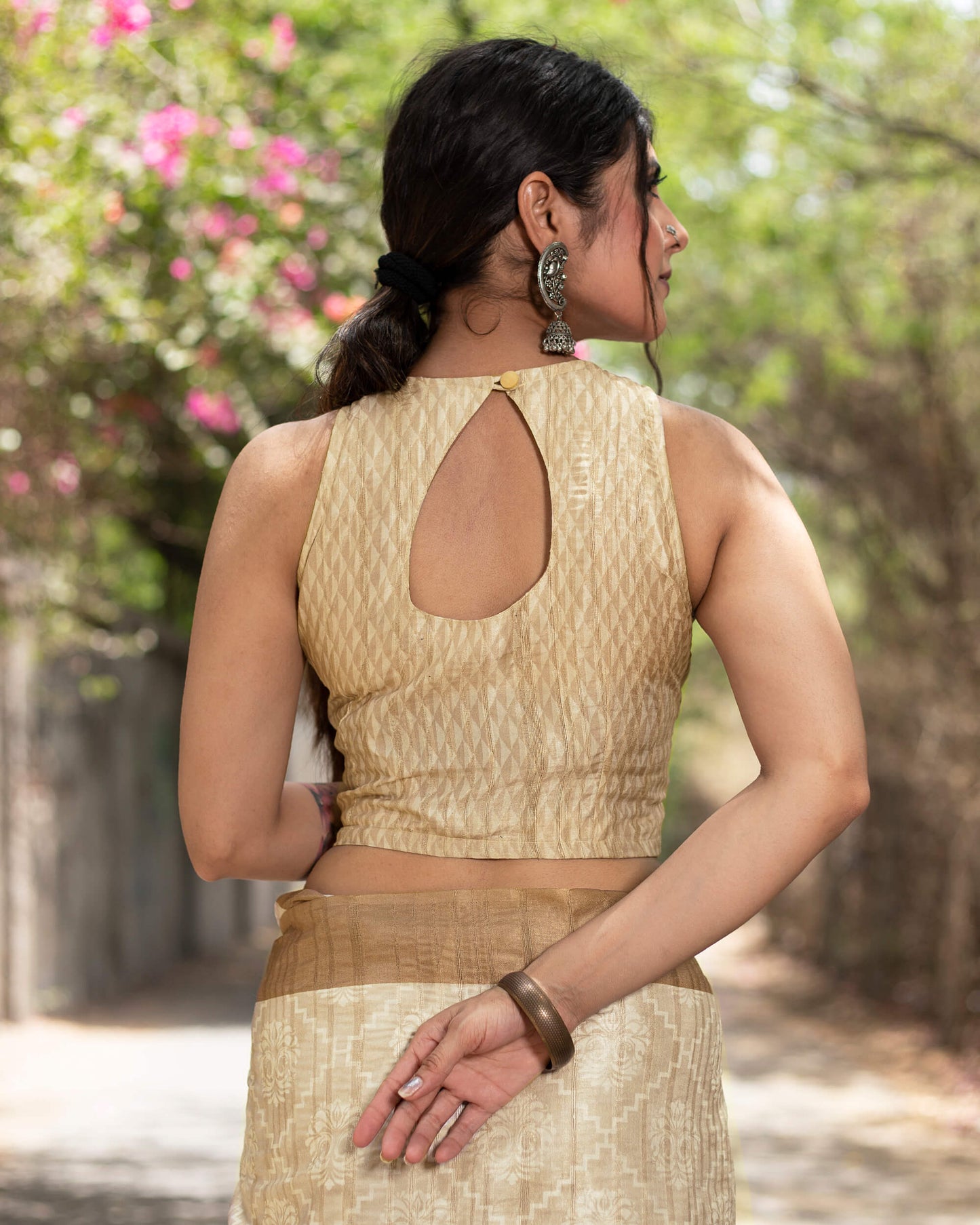 Oat Beige And Walnut Brown Traditional Pattern Digital Print Art Tusser Silk Saree With Tassels