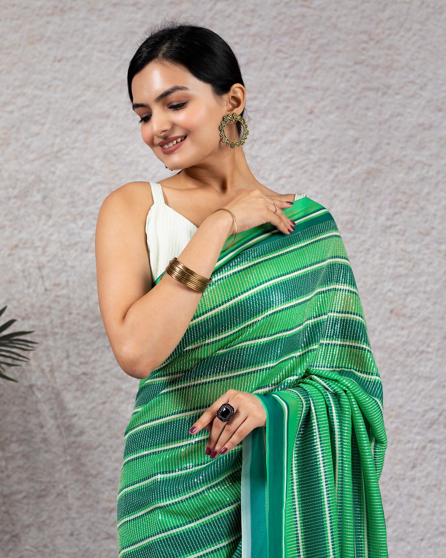 Tea Green All Over Sequins Georgette Strappy Blouse