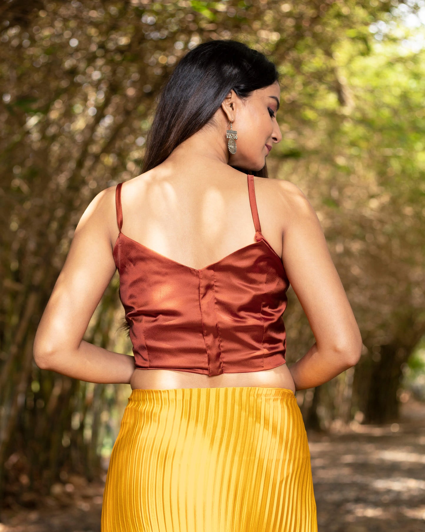 Maroon Plain Satin Strappy Blouse