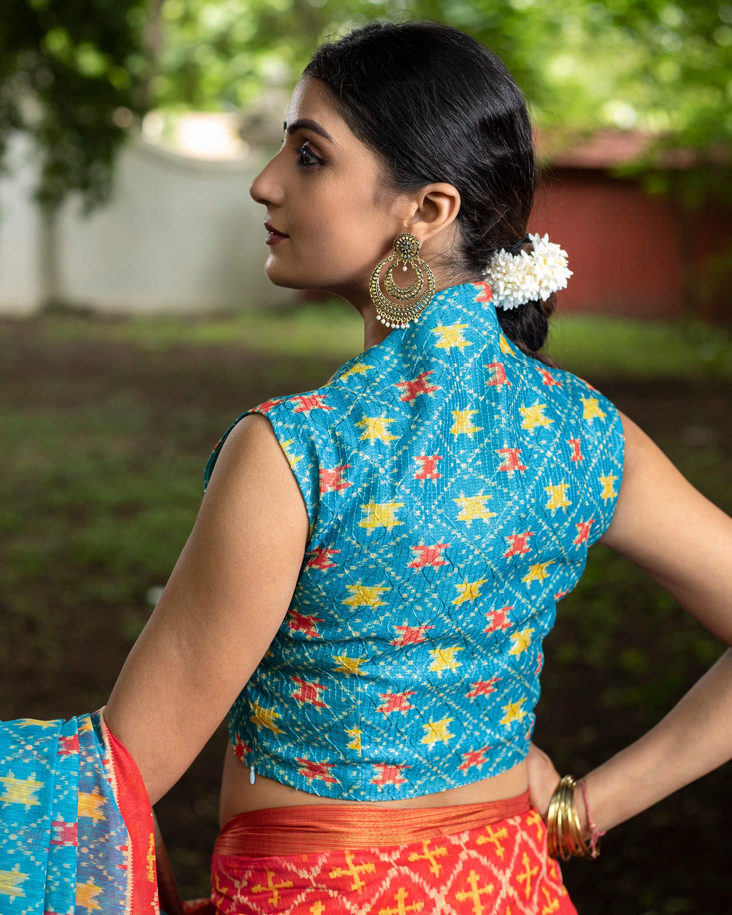 Blue Patolaa Pattern Digital Print Chanderi Saree With Zari Broder