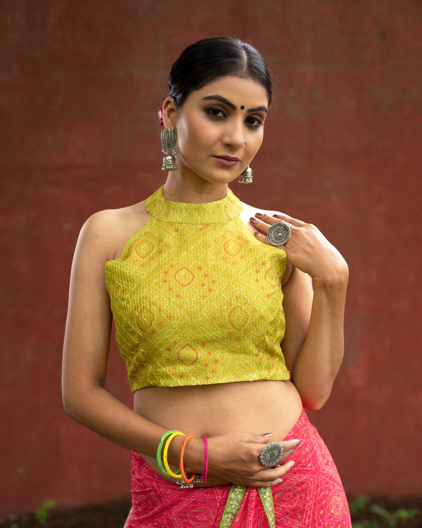 Bandhanii Sequins Halter Neck Blouse