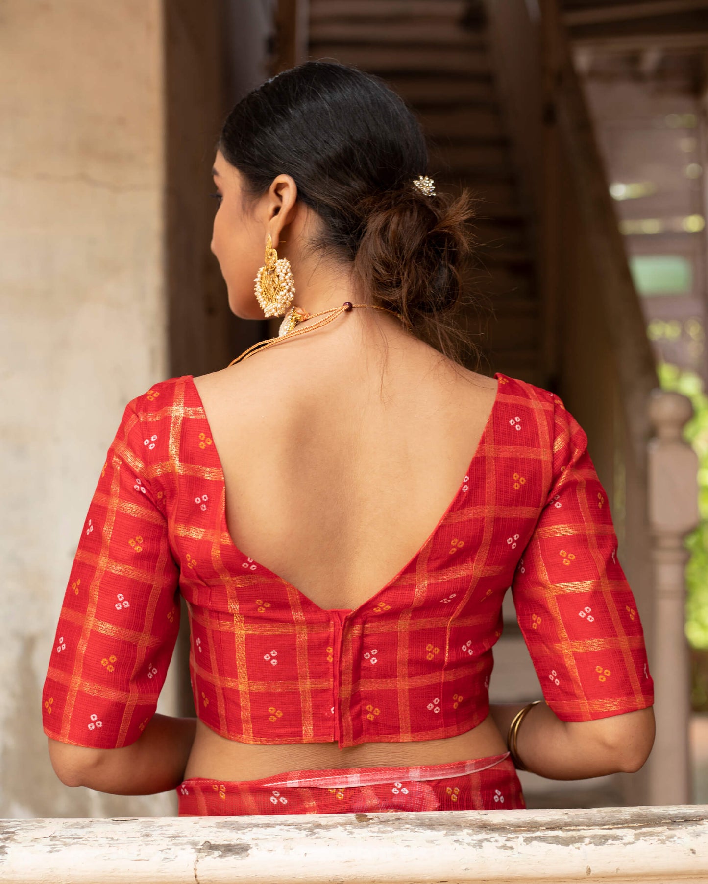 Bandhanii Printed Foil Kota Doria Blouse