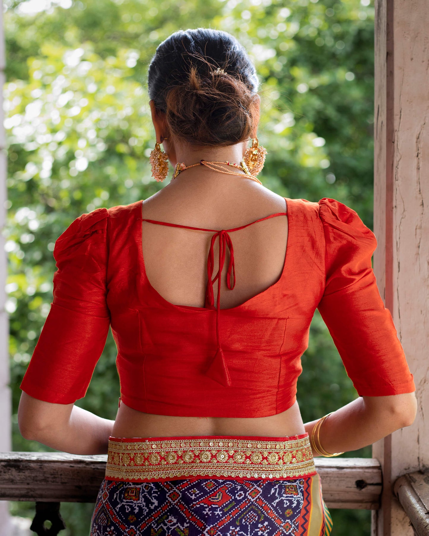 Navy Blue And Red Patolaa Pattern Digital Print Georgette Satin Saree With Premium Lace