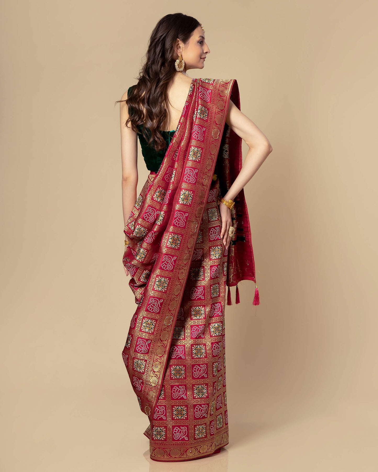 Pink Traditional Bandhani Jacquard Work with Delica Beads Exclusive Silk Saree