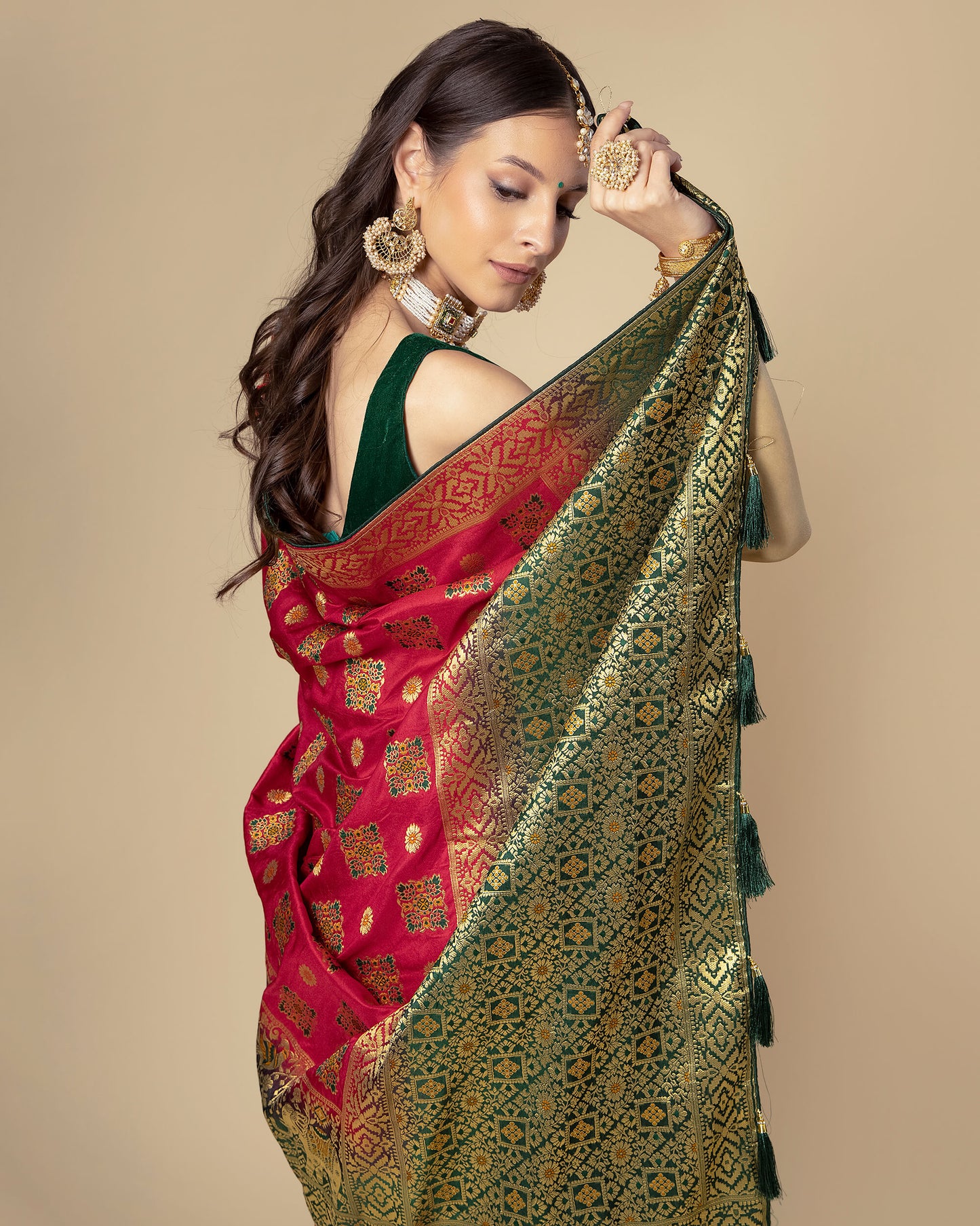 Rani Pink Traditional Golden Jacquard Work Exclusive Silk Saree