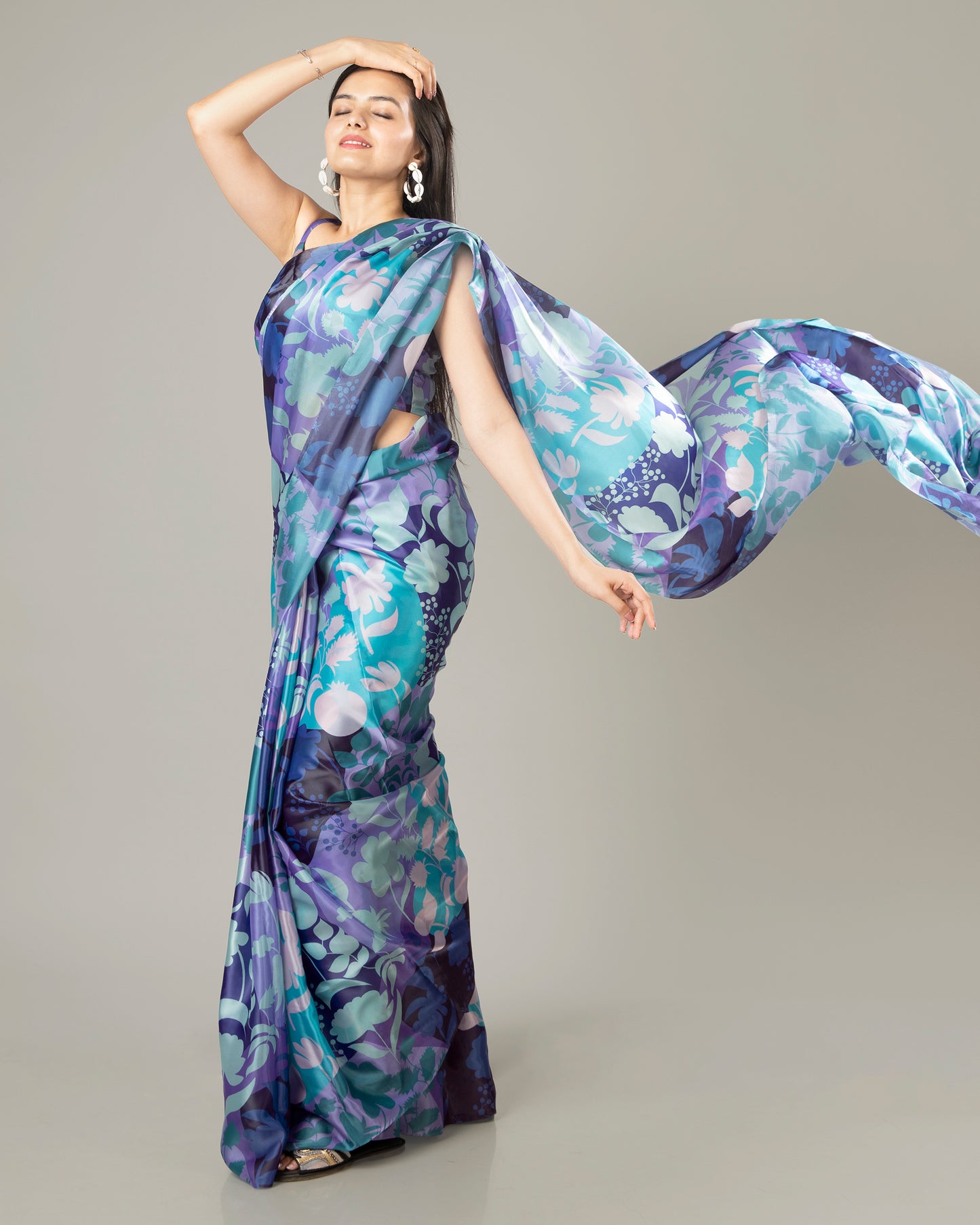 Stunning Floral Organza Satin Saree