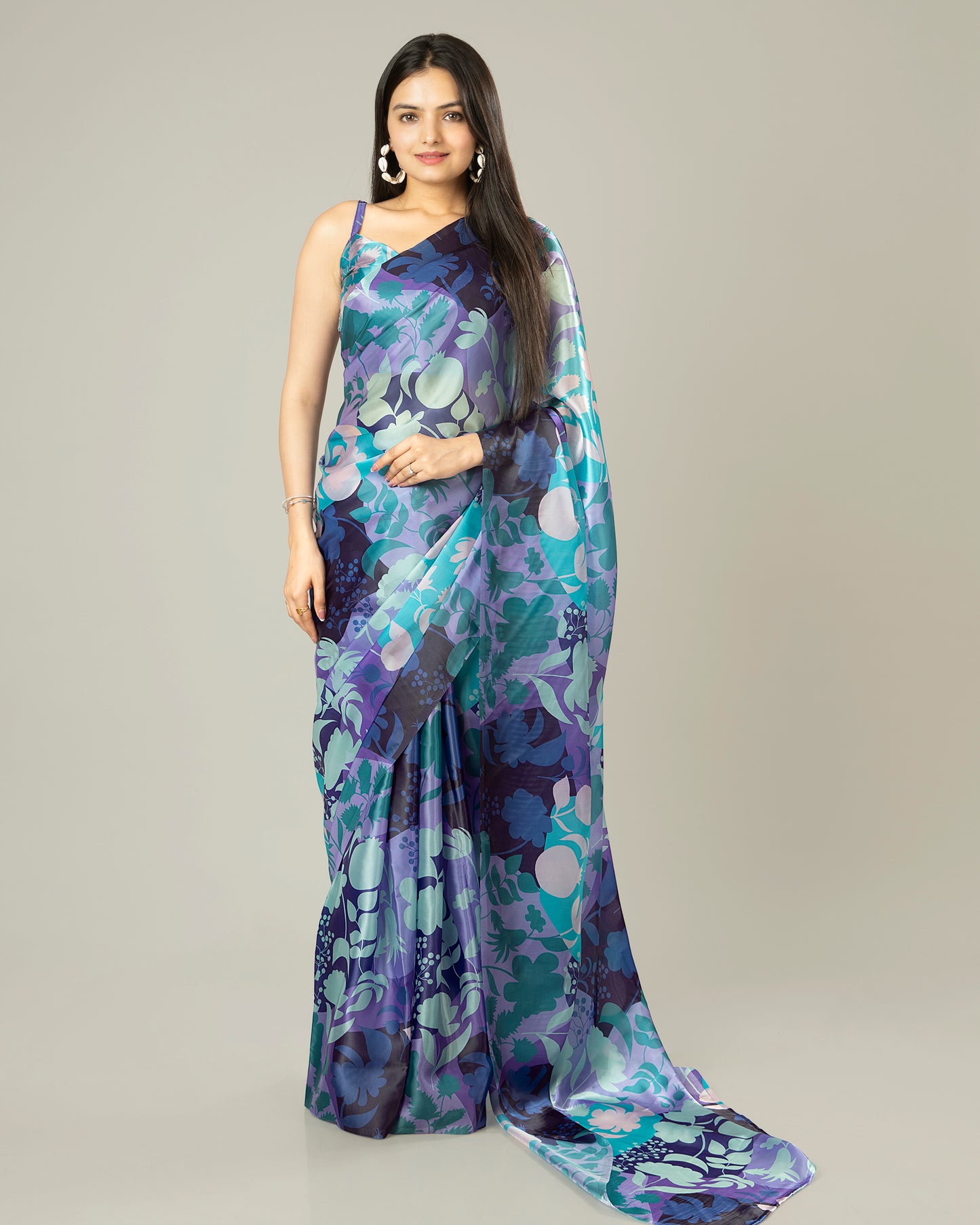 Stunning Floral Organza Satin Saree
