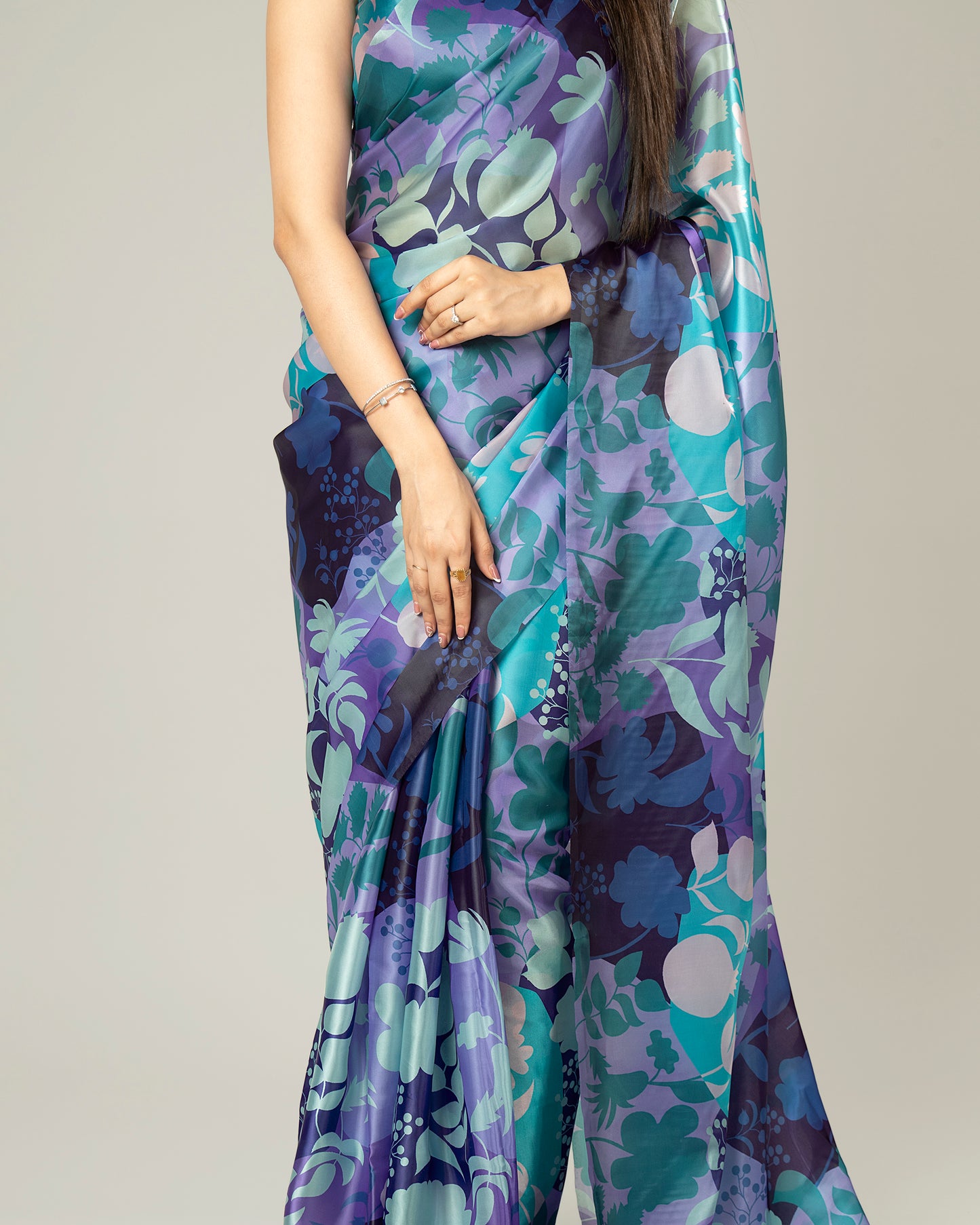 Stunning Floral Organza Satin Saree