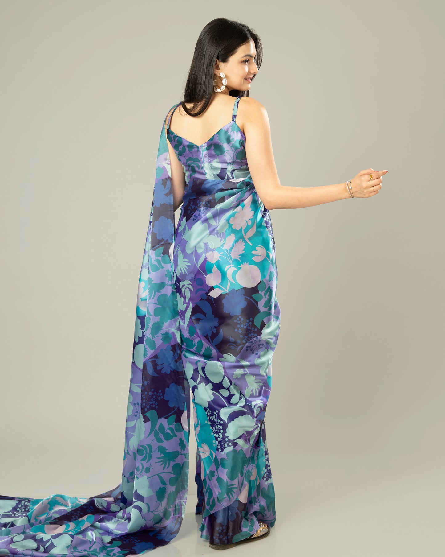 Stunning Floral Organza Satin Saree