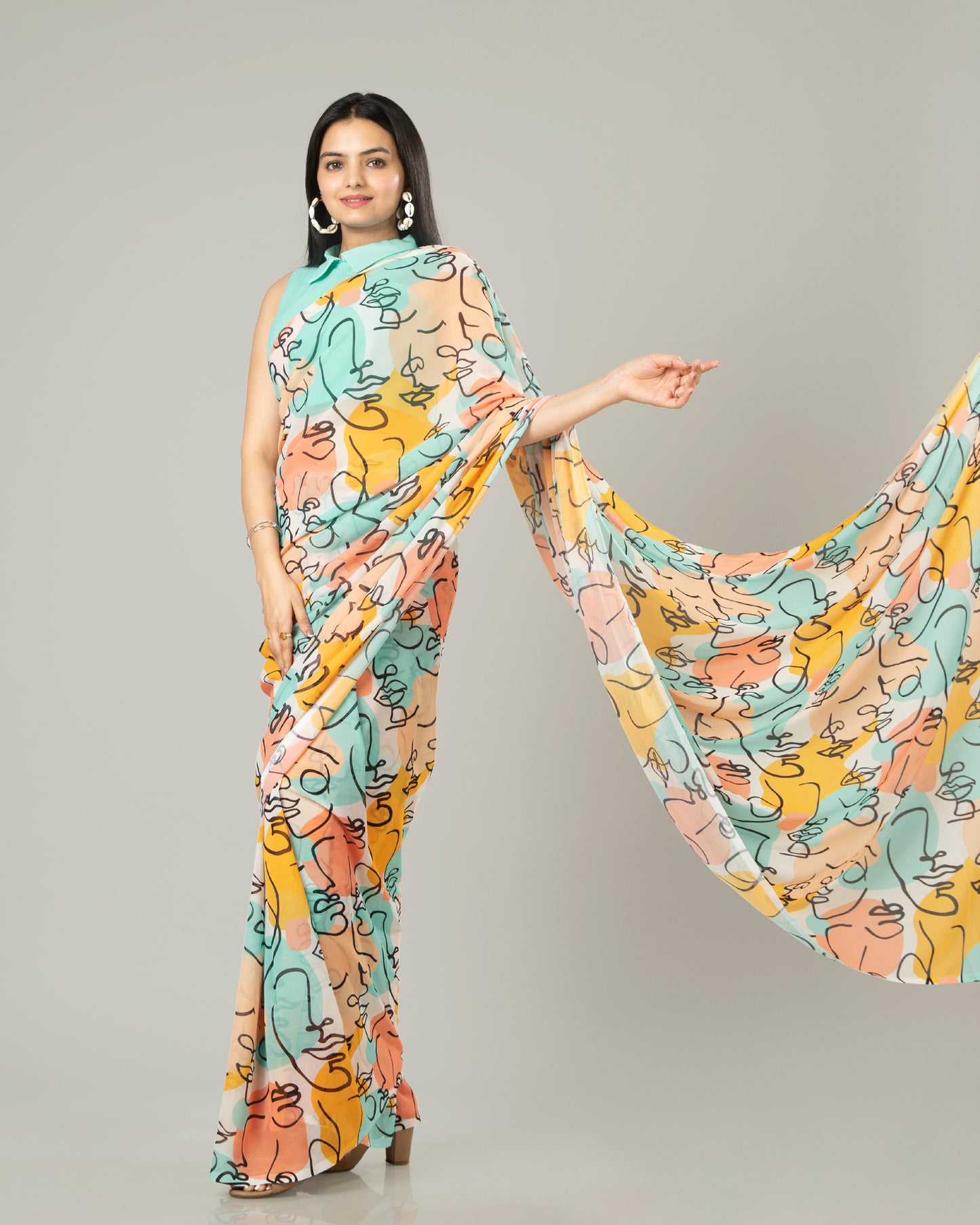Gorgeous Quirky Multi Color Georgette Saree