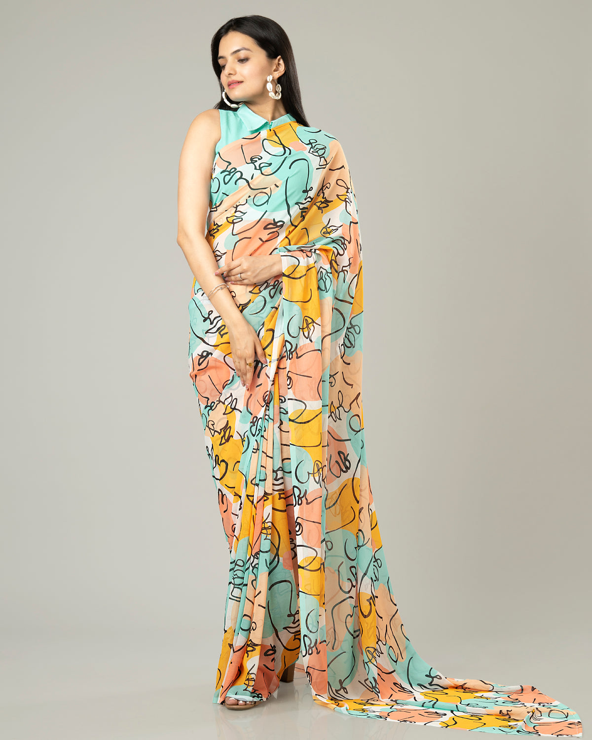 Gorgeous Quirky Multi Color Georgette Saree