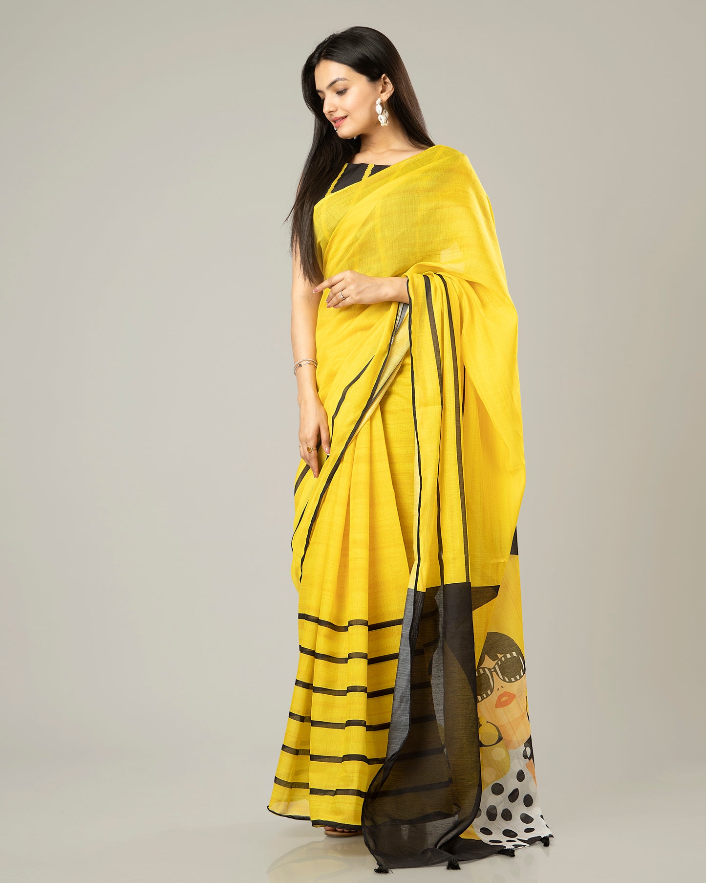 Forever Yellow Quirky Pallu Chanderi Saree With Lovely Tassels