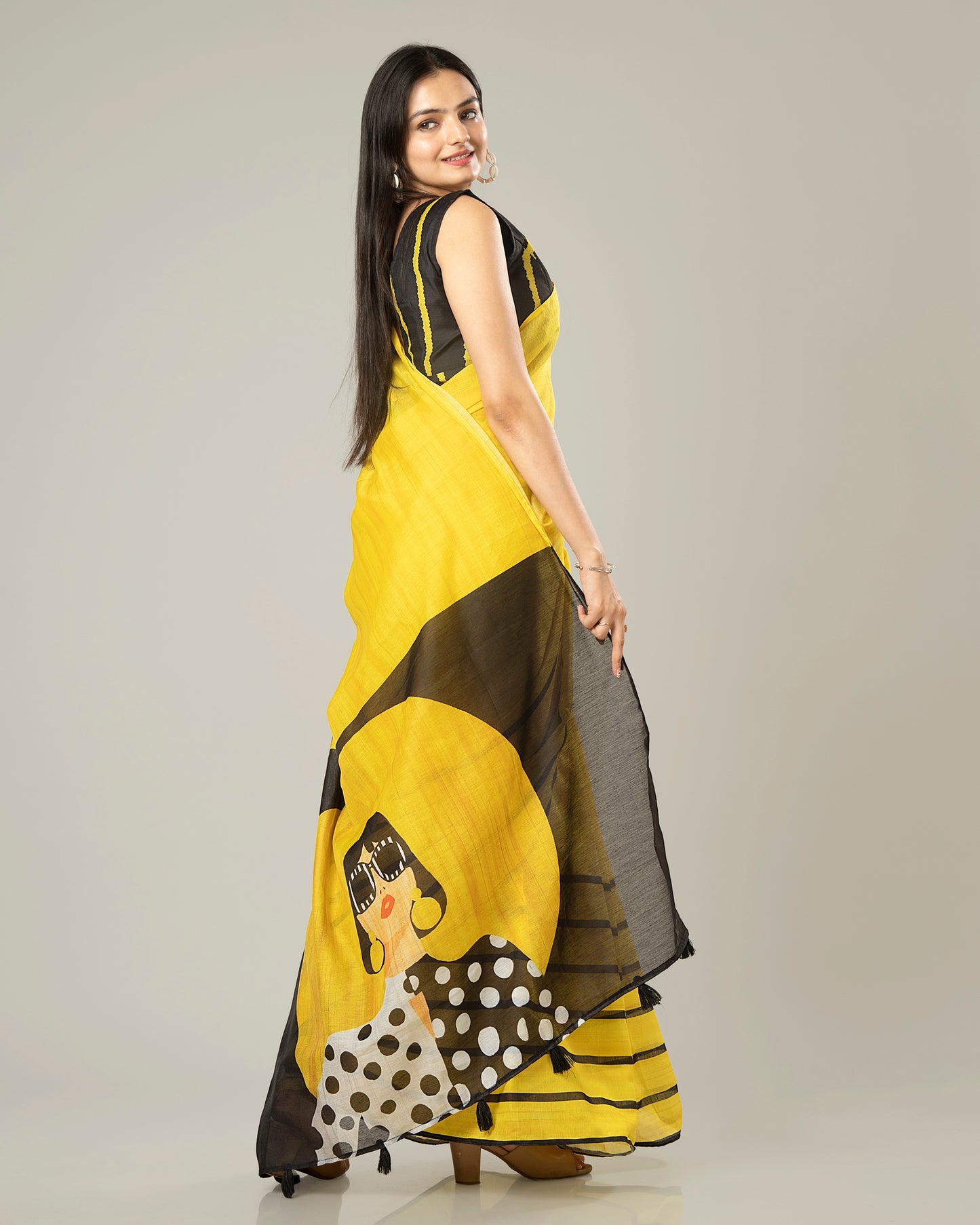 Forever Yellow Quirky Pallu Chanderi Saree With Lovely Tassels